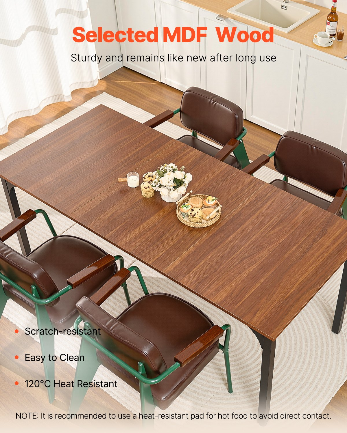 71in Rectangle Dining Table Wood Kitchen Table for 6-8 Person Brown (Only Table)