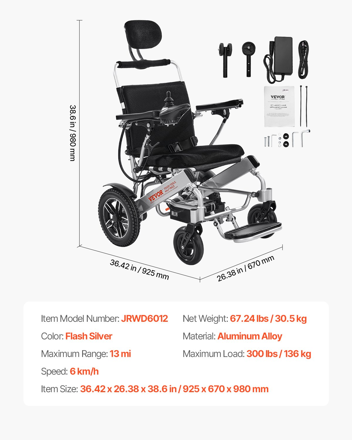 Electric Wheelchair 300lbs Adjustable Backrest Foldable 13 Mile - Picture 7 of 10