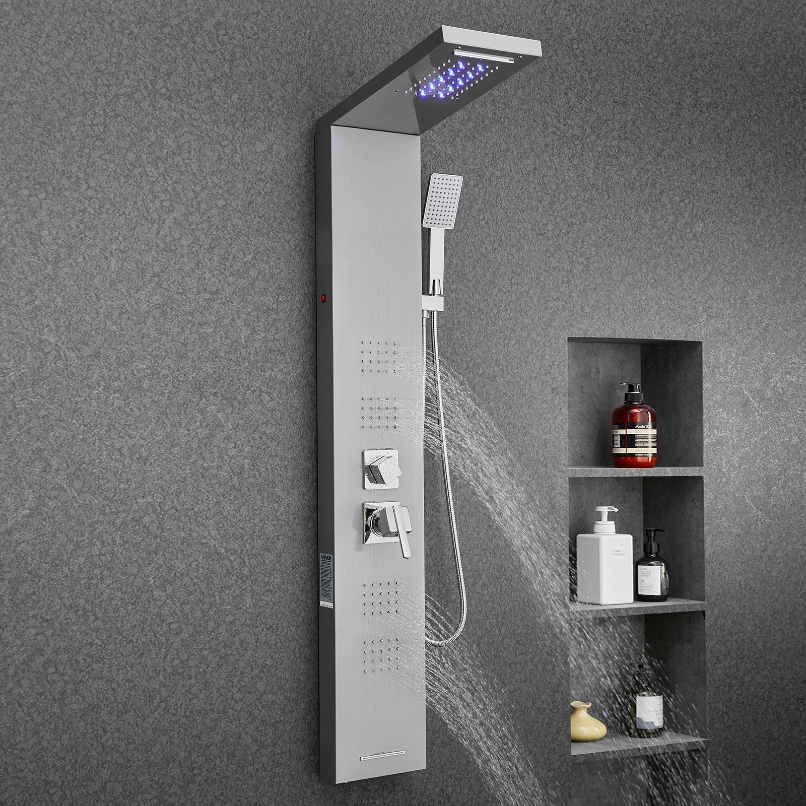 Shower Panel Tower System Stainless Steel Column Rainfall Waterfall Head 5 528