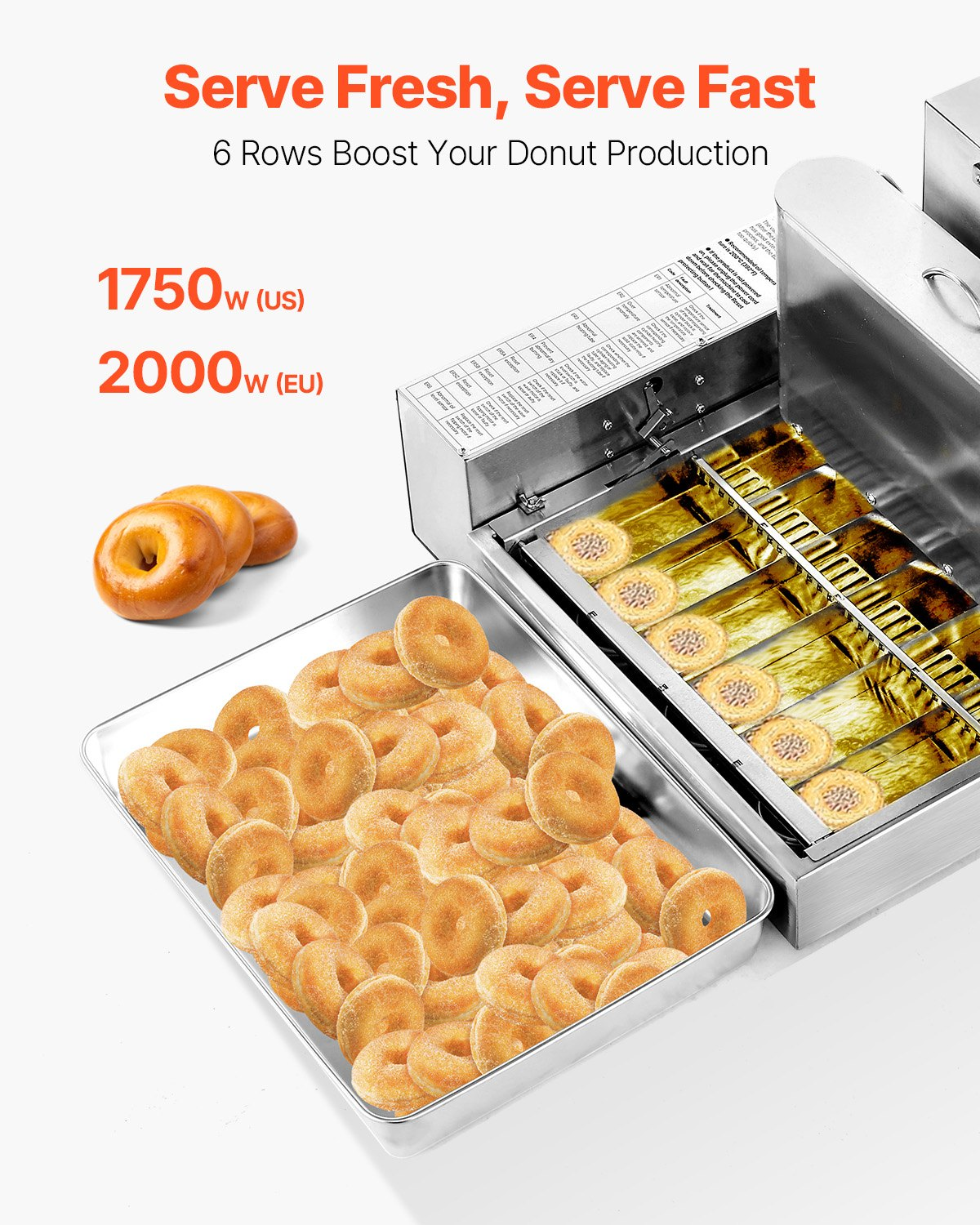 Commercial Automatic Donut Machine, 6-Row Electric Doughnut Maker 360/hr