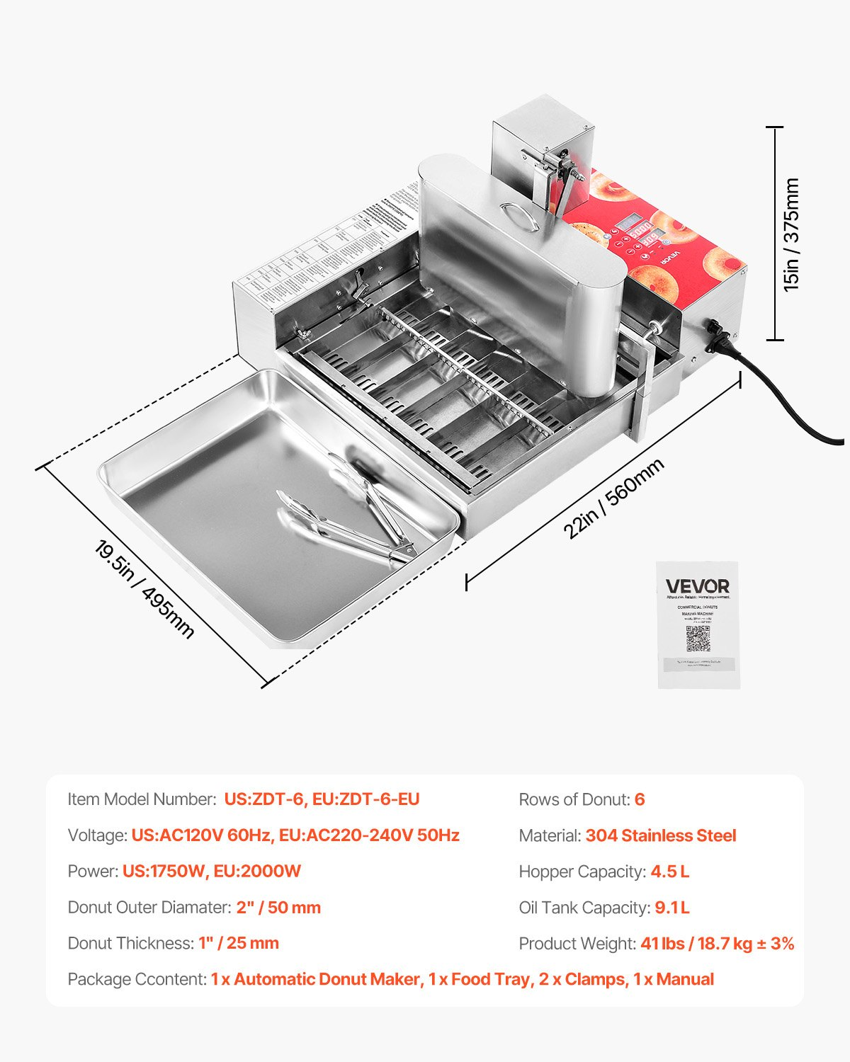 Commercial Automatic Donut Machine, 6-Row Electric Doughnut Maker 360/hr