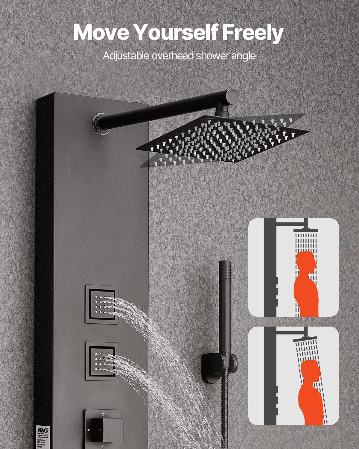 Shower Panel Tower System Stainless Steel Column Rainfall Head Massage Jet 4Mode