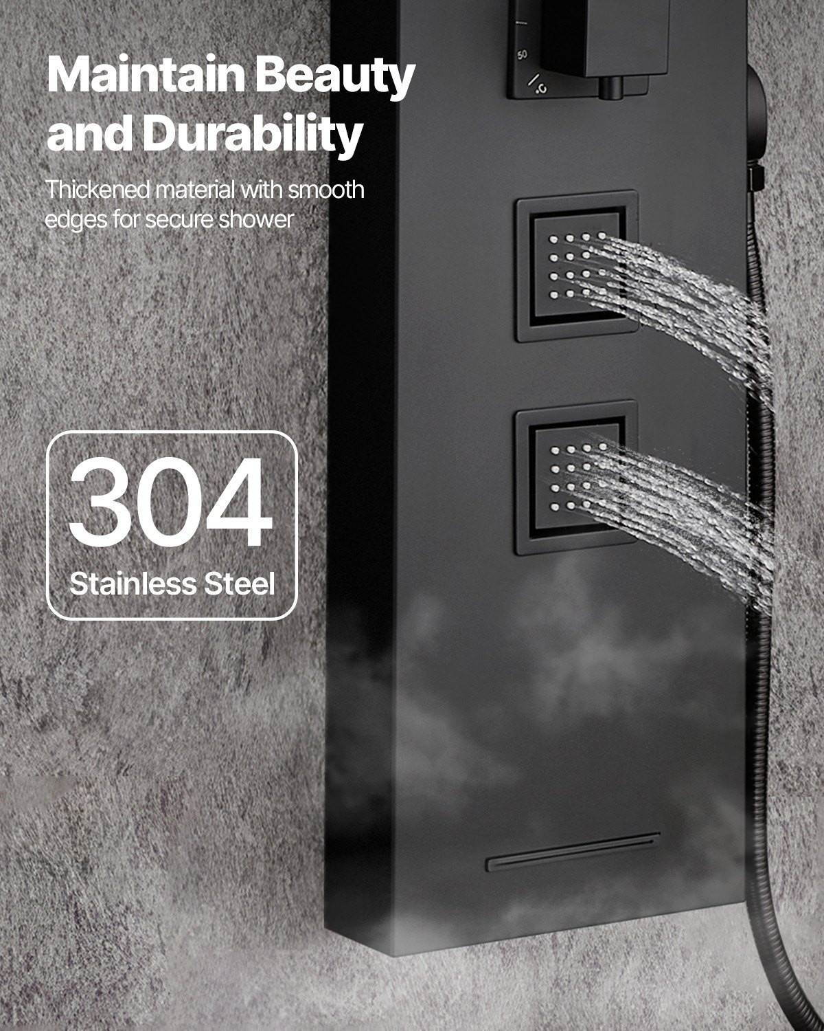Shower Panel Tower System Stainless Steel Column Rainfall Head Massage Jet 4Mode