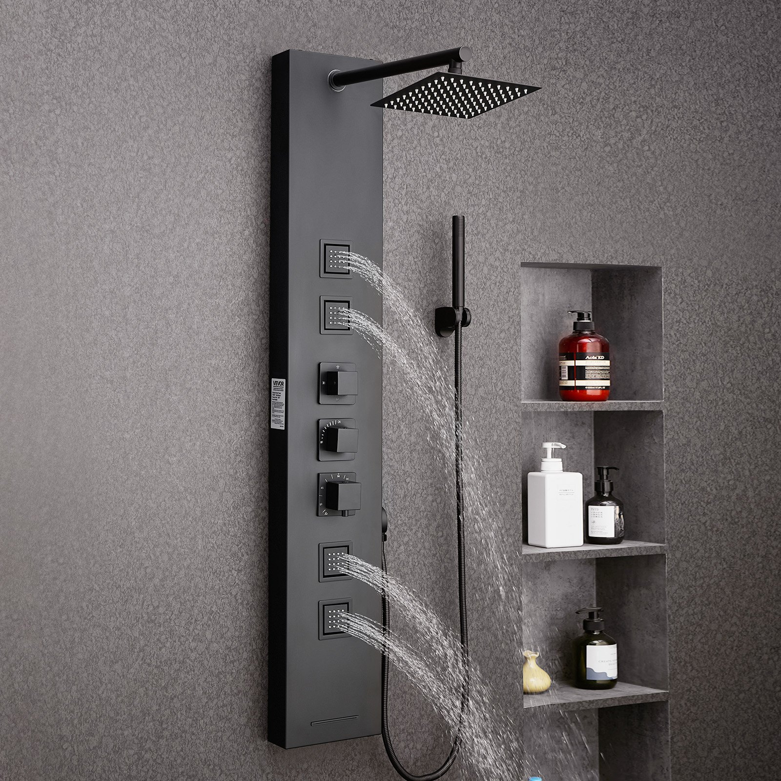 Shower Panel Tower System Stainless Steel Column Rainfall Head Massage Jet 4Mode