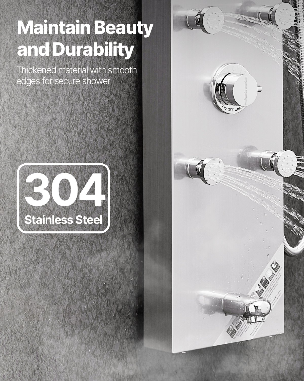 Shower Panel Tower System Stainless Steel Column Rainfall Head Massage Jet 4Mode