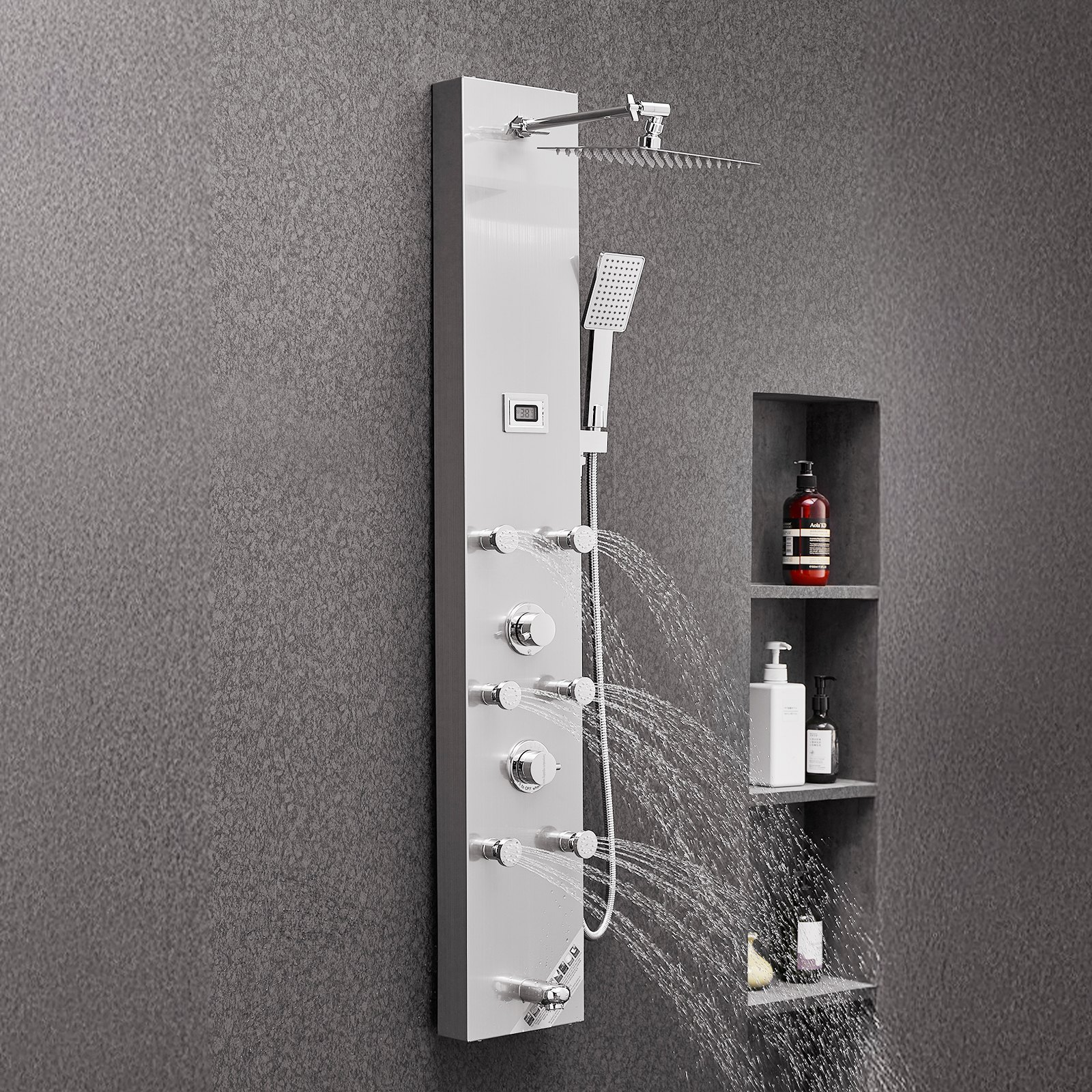 Shower Panel Tower System Stainless Steel Column Rainfall Head Massage Jet 4Mode