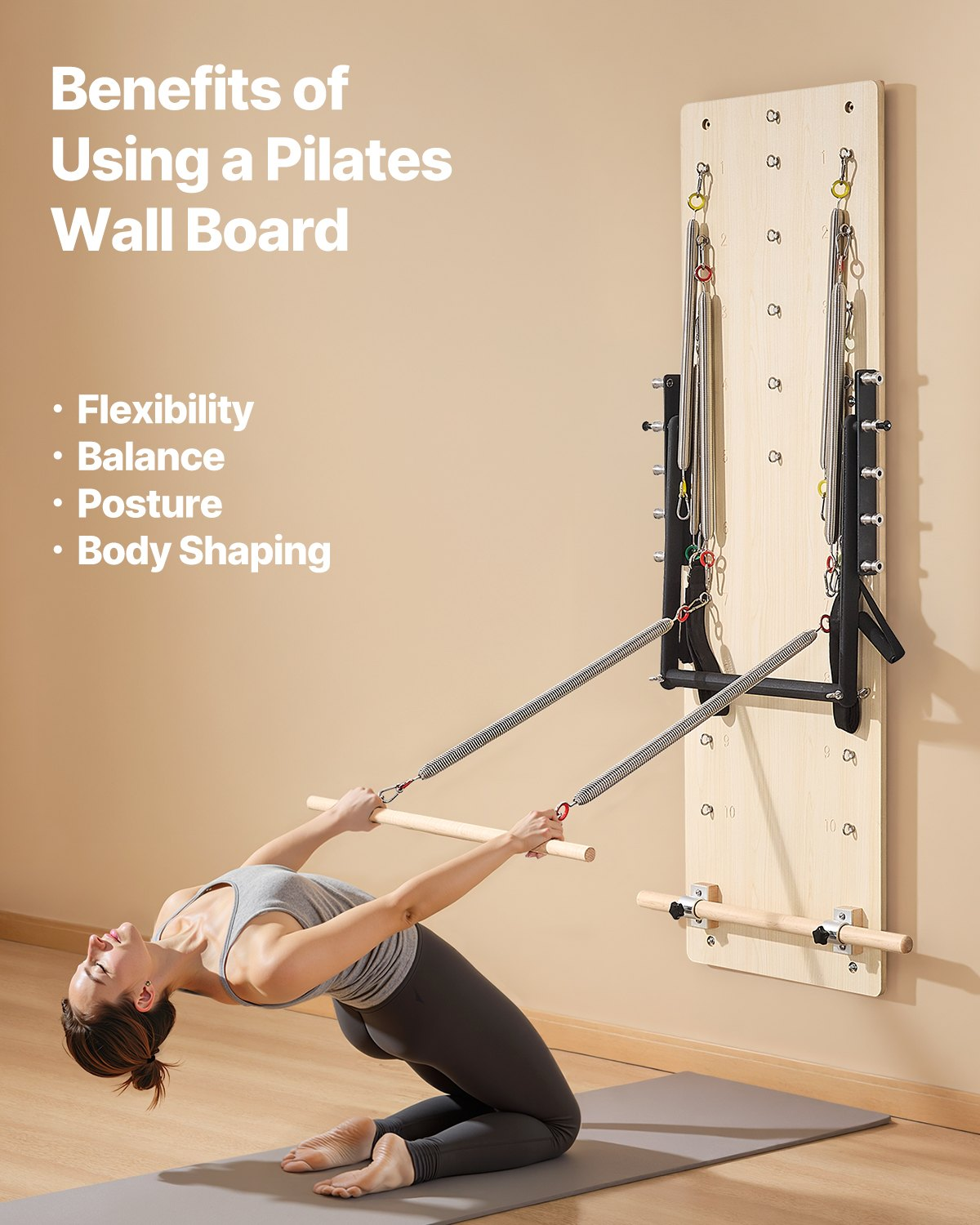 Wall Mounted Pilates Reformer Machine, Home Gym Studio Workout