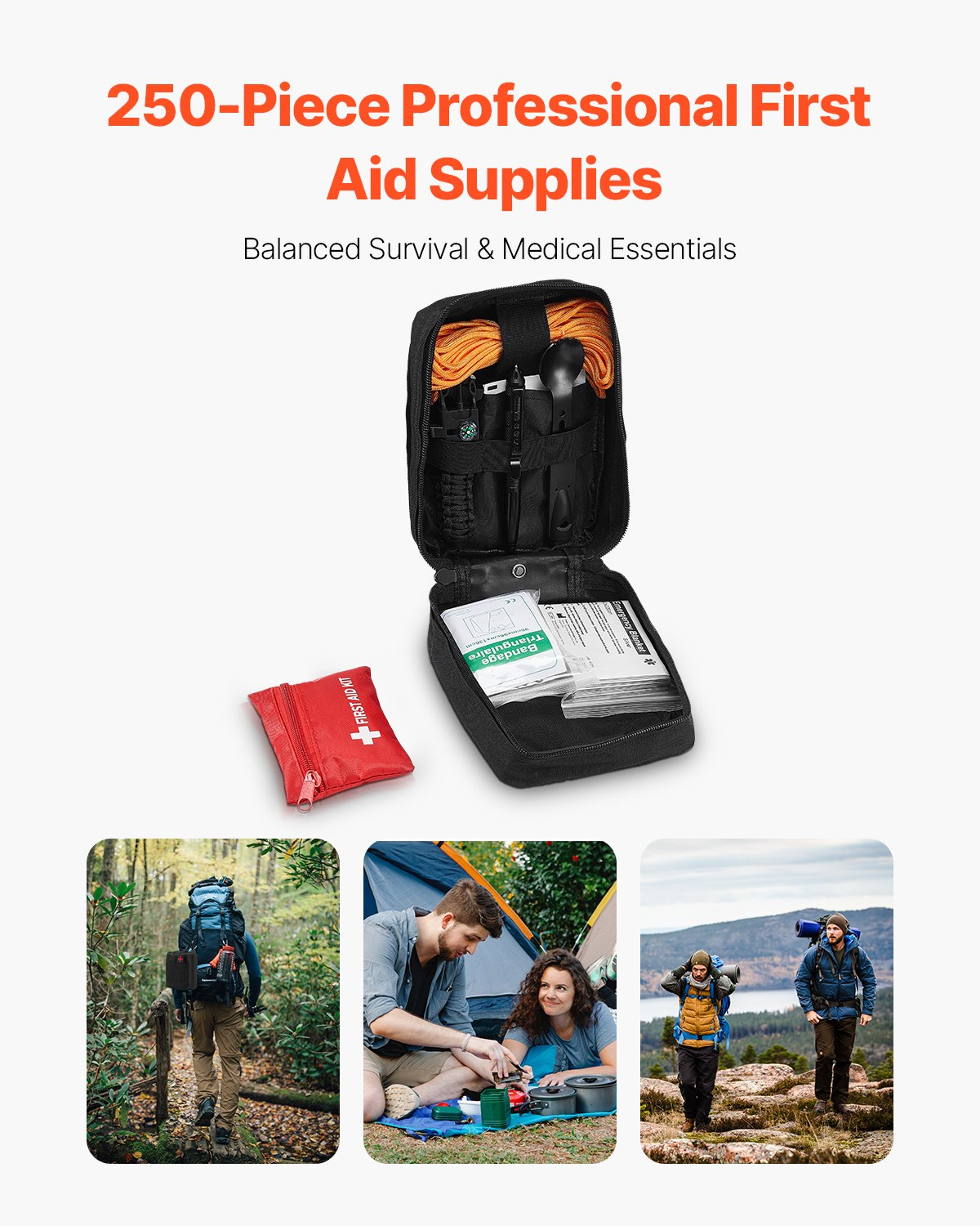 Trauma First Aid Kit 250-Piece Survival Emergency Kit Bag for Camping Hiking
