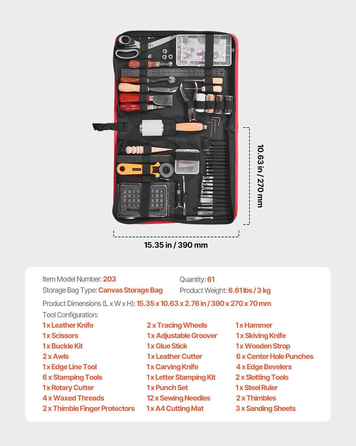 Leather Working Tools Kit 61 PCS Engraving Punching Stamping Sewing Tools