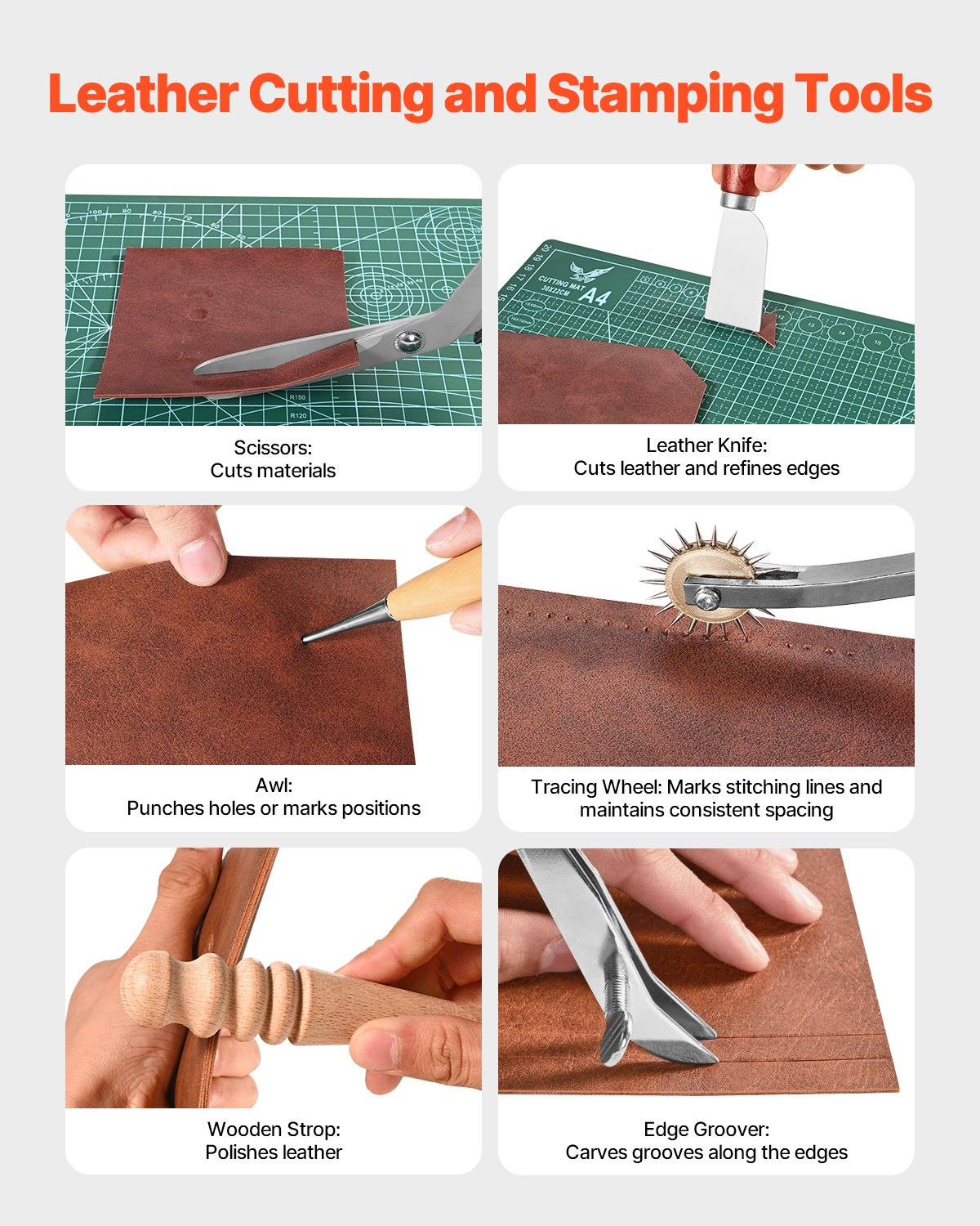 Leather Working Tools Kit 72 PCS Engraving Punching Stamping Sewing Tools