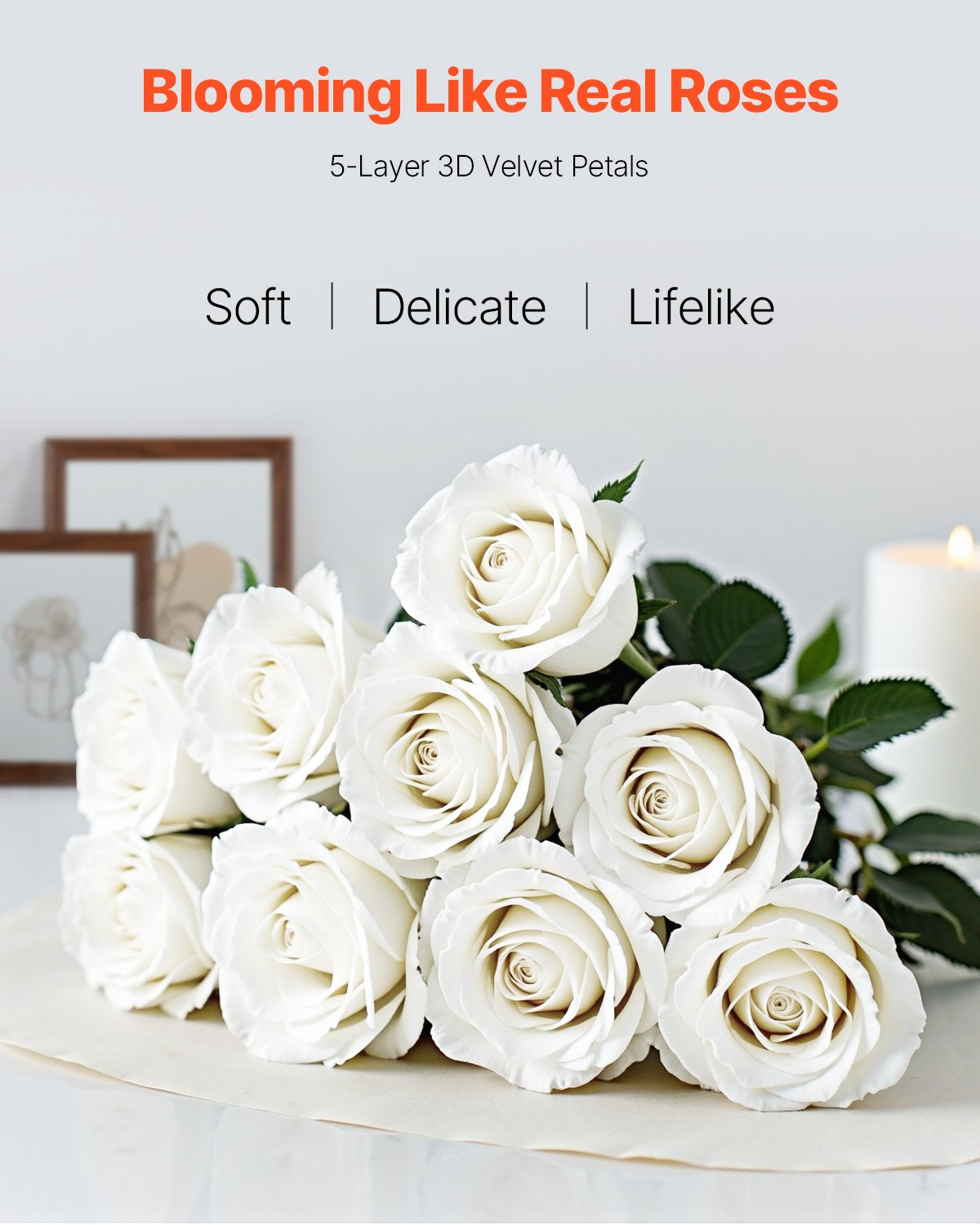 60 Pcs White Roses Artificial Flowers Realistic Bouquet for Xmas Home Decor