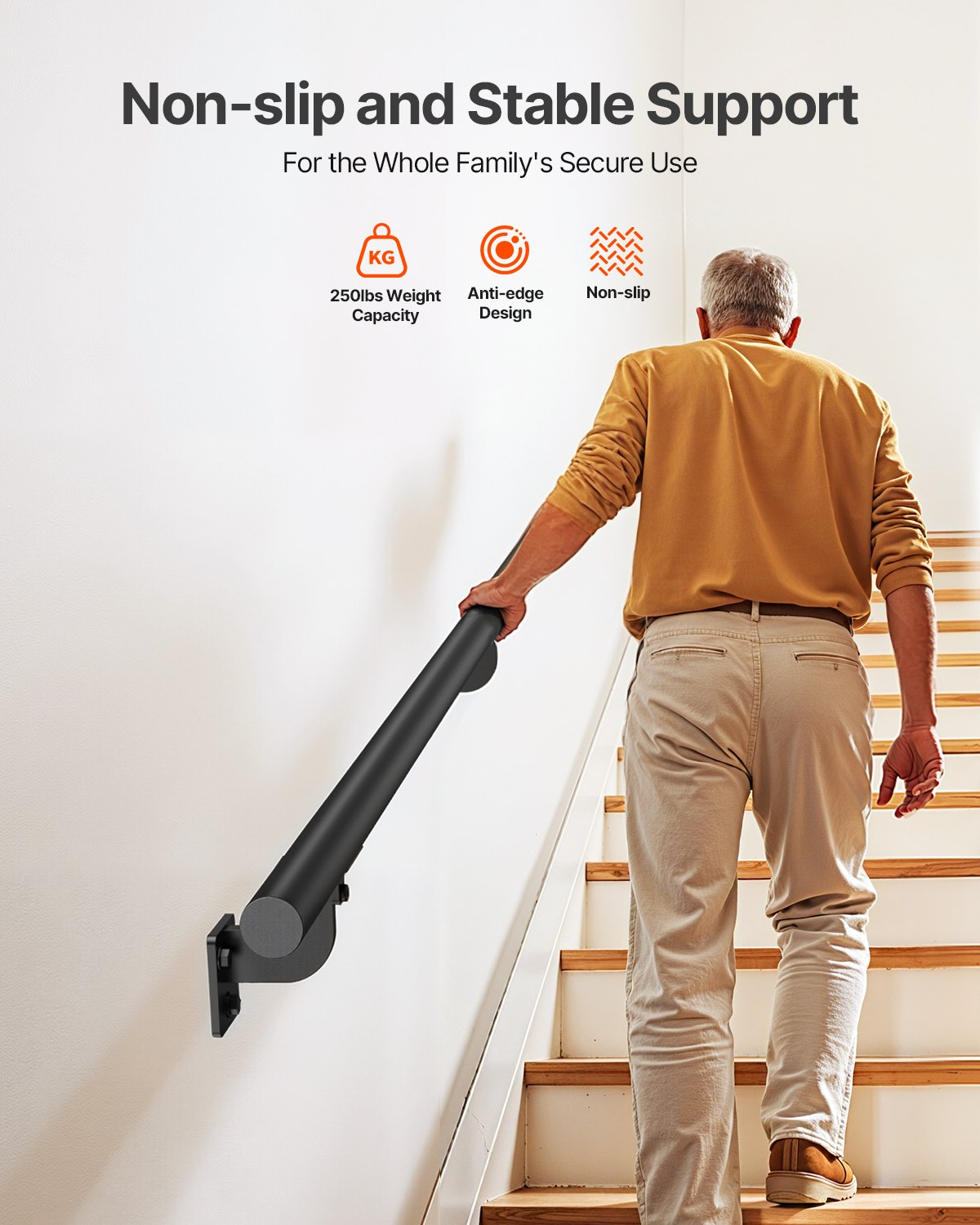 Wall Mounted Stair Handrail, 10ft Pipe Staircase Handrail, Security Baluster
