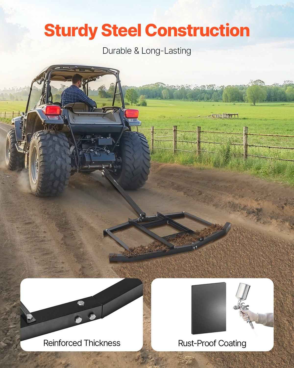 Drag Harrow 66″ Width Tow Behind Drag Harrow Steel Gravel Grader ATV UTV