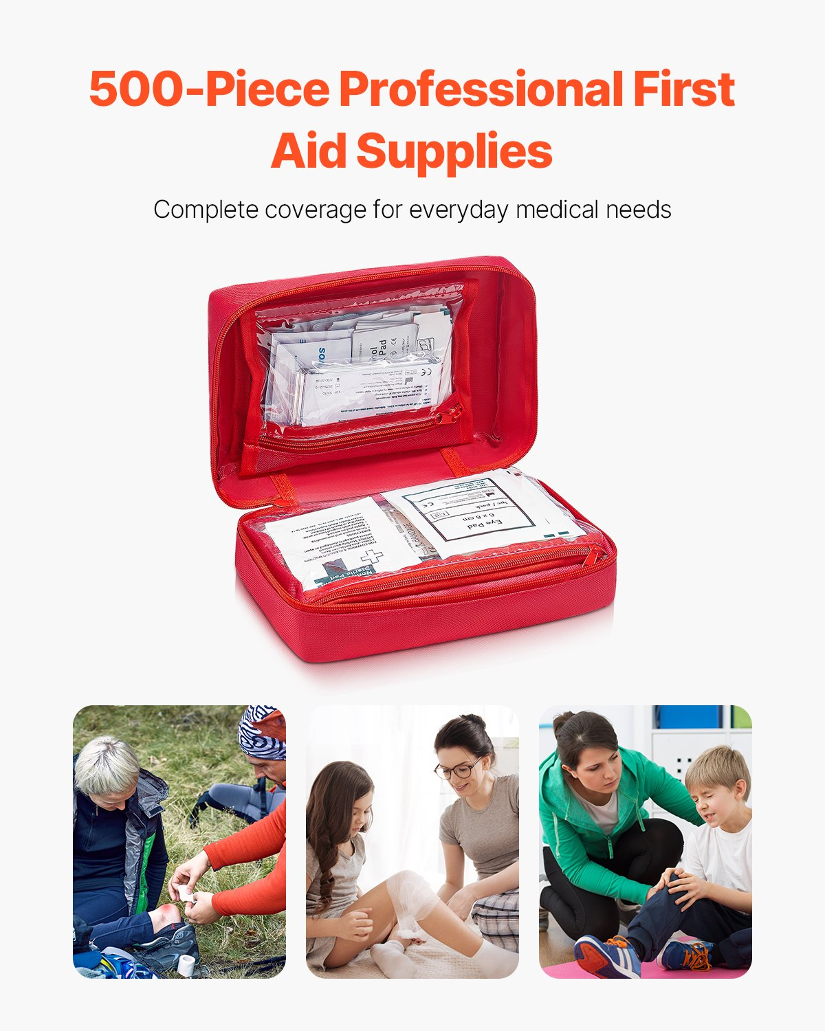 First Aid Kit 500-Piece Emergency Medical Supplies Bag for Home Car Travel