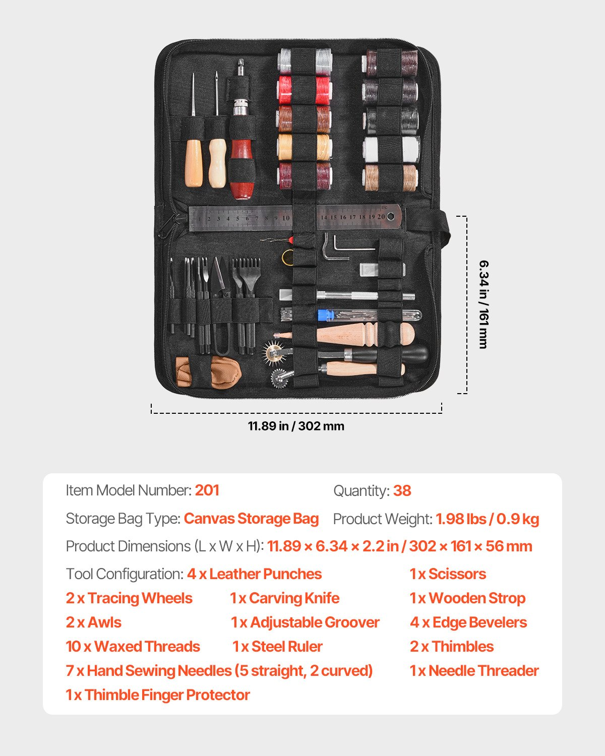 Leather Working Tools Kit 38 PCS Engraving Punching Stamping Sewing Tools