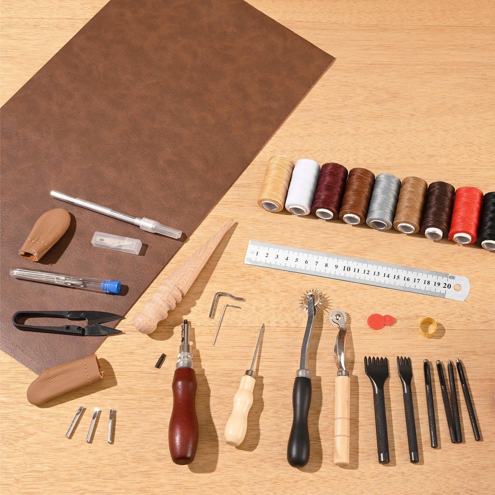 Leather Working Tools Kit 38 PCS Engraving Punching Stamping Sewing Tools