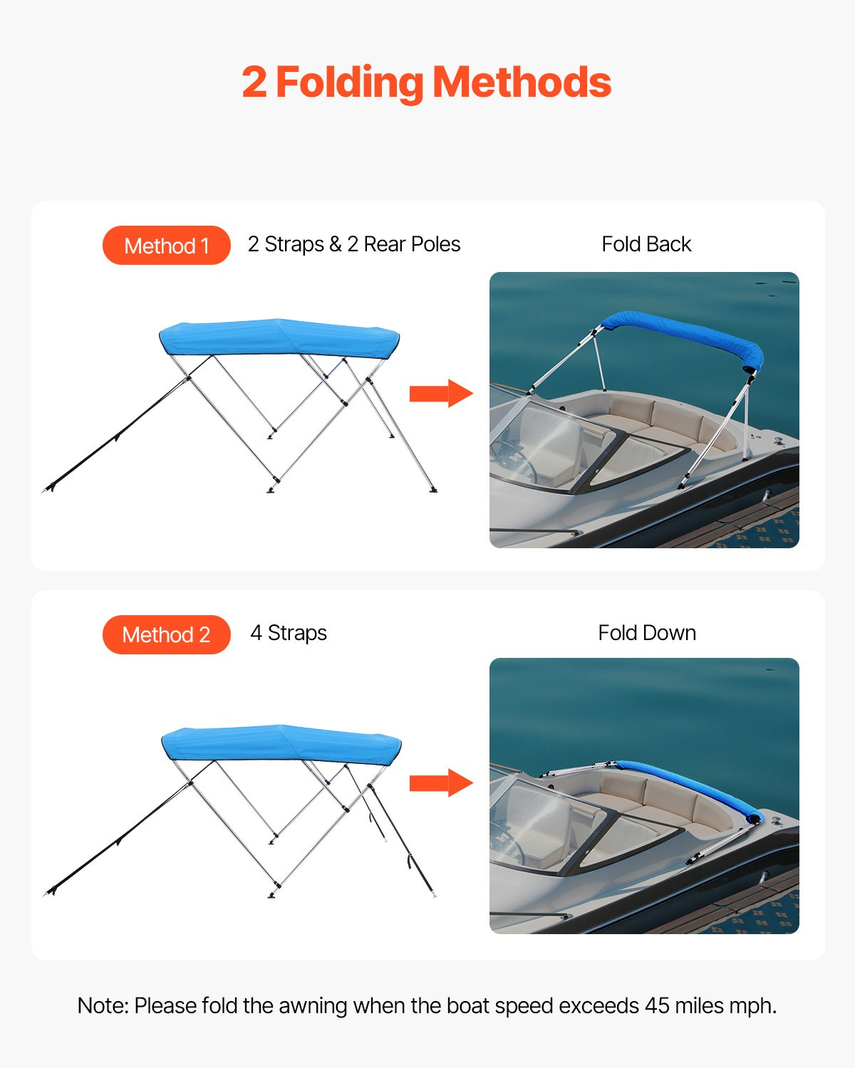 3 Bow Boat Bimini Tops 6 ft Long 600D Polyester Awning Canopy Pacific Blue