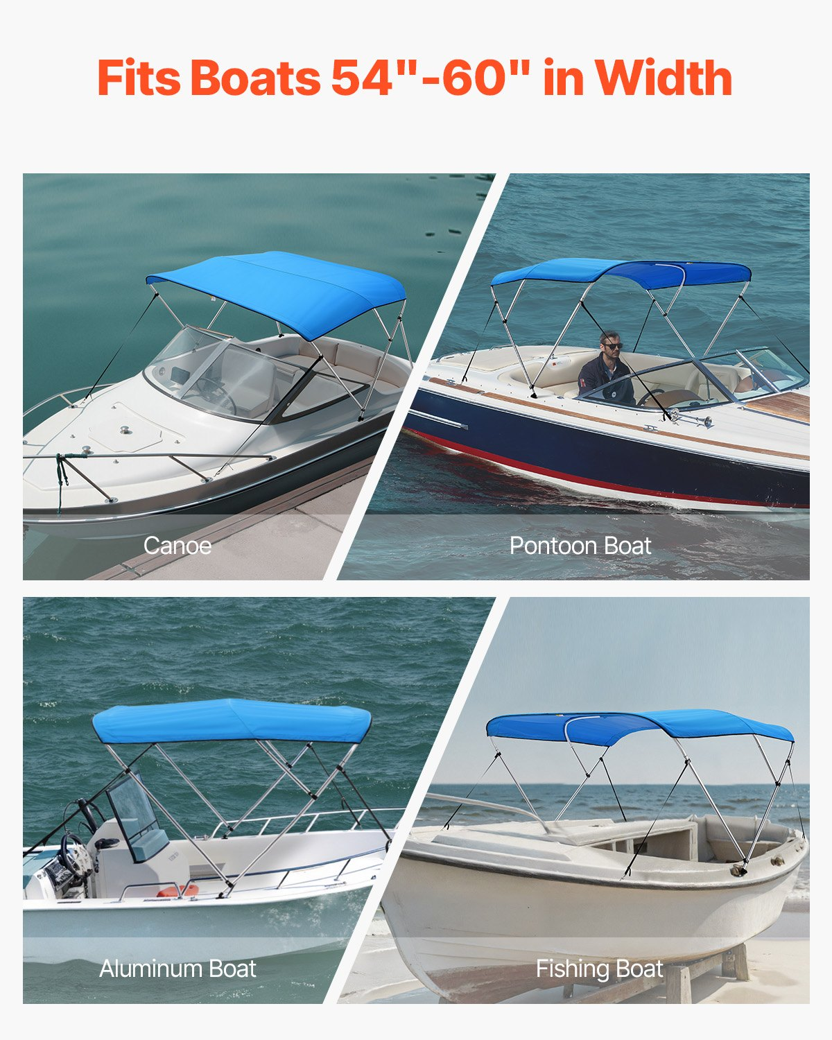 3 Bow Boat Bimini Tops 6 ft Long 600D Polyester Awning Canopy Pacific Blue