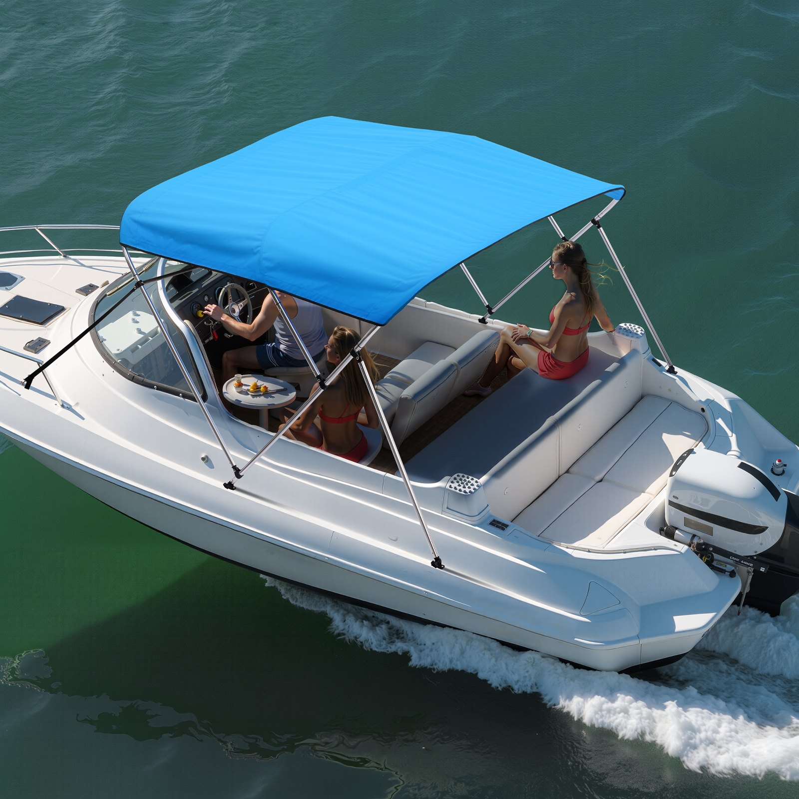 3 Bow Boat Bimini Tops 6 ft Long 600D Polyester Awning Canopy Pacific Blue
