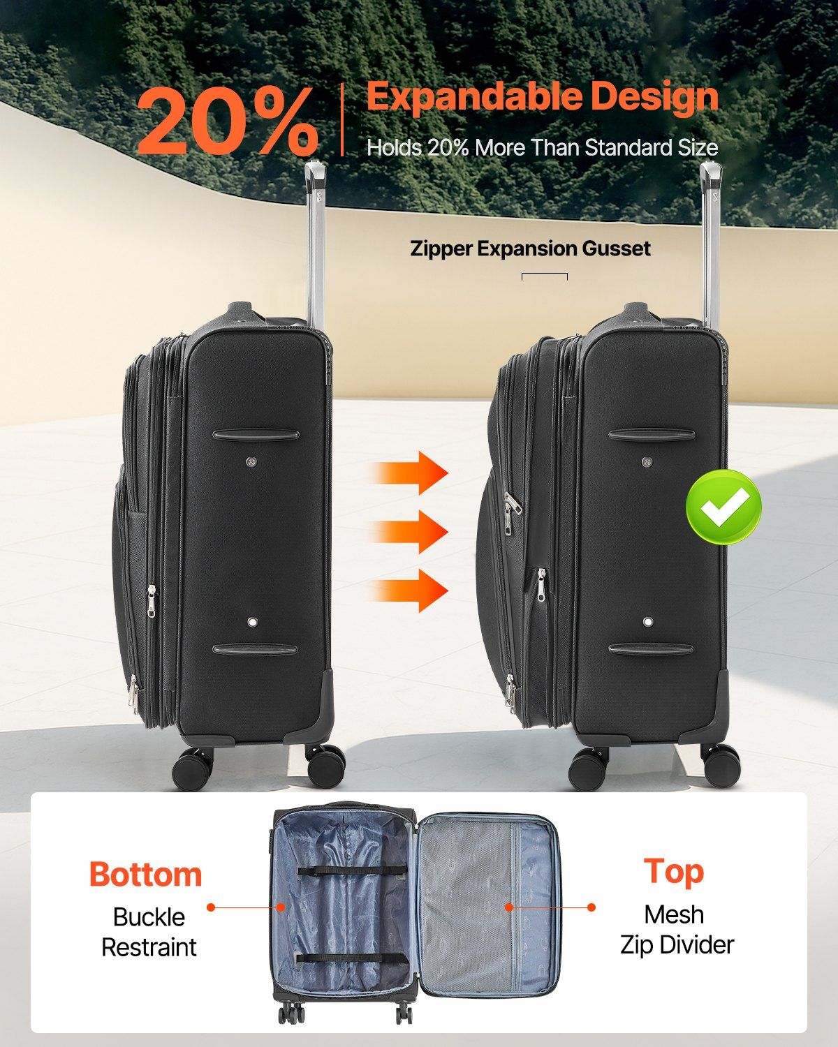 With Spinner Wheels Checked Suitcase Black