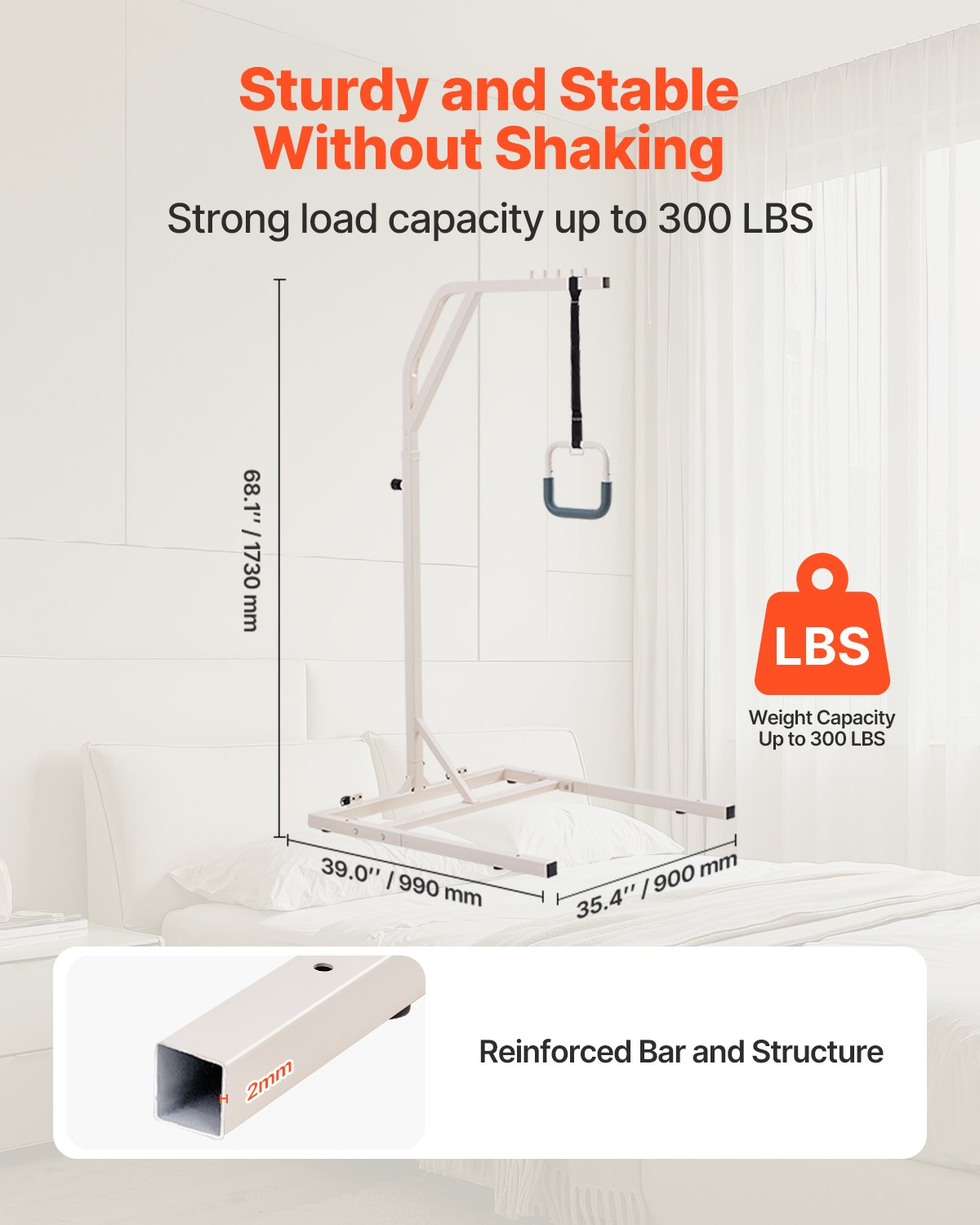 Trapeze Bar for Bed Mobility Height-Adjustable Free Standing Trapeze Bar