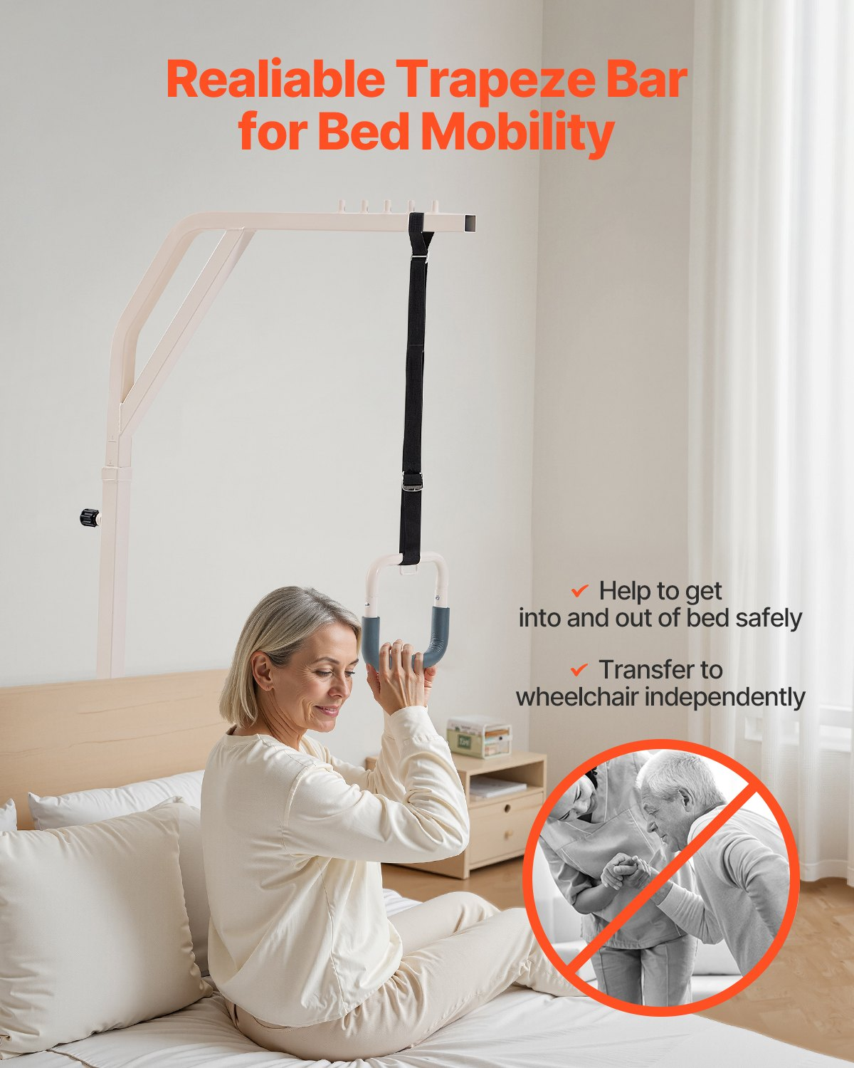 Trapeze Bar for Bed Mobility Height-Adjustable Free Standing Trapeze Bar