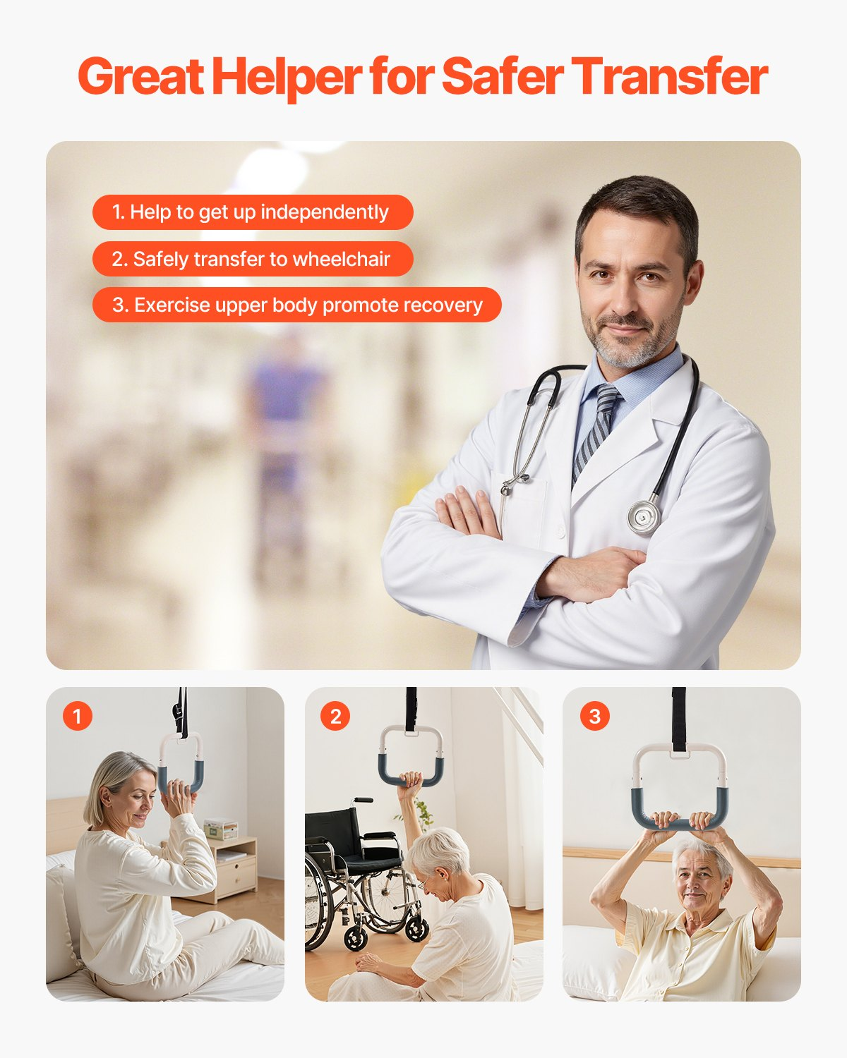 Trapeze Bar for Bed Mobility Height-Adjustable Free Standing Trapeze Bar