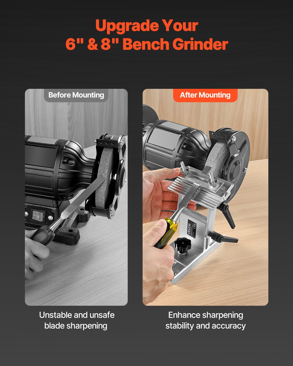 Adjustable Tool Rest Sharpening Jig for 6" or 8" Bench Grinder and Sander