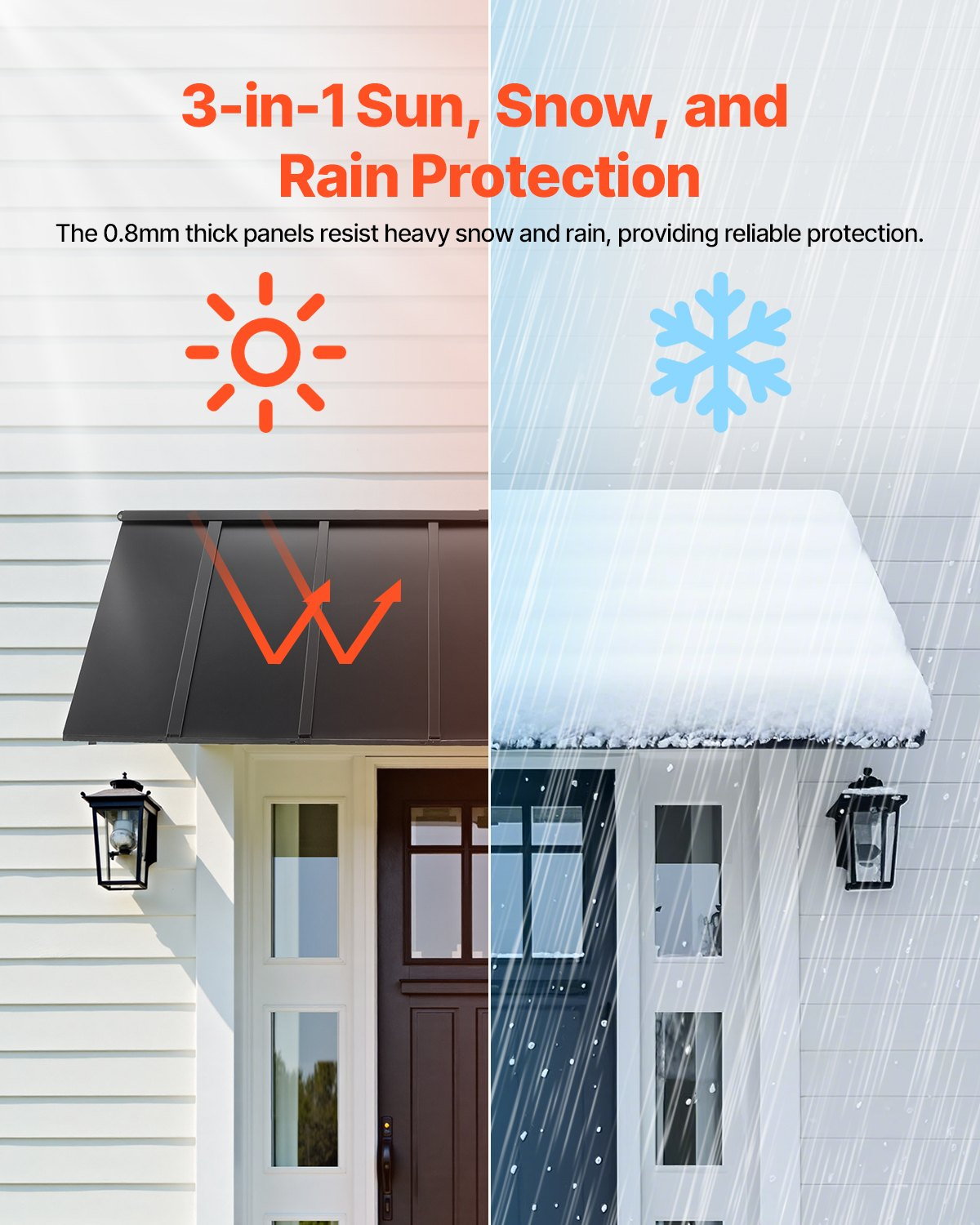 Fixed Metal Awning 80×36 Door Window Canopy Steel Frame Rain Sun Protection
