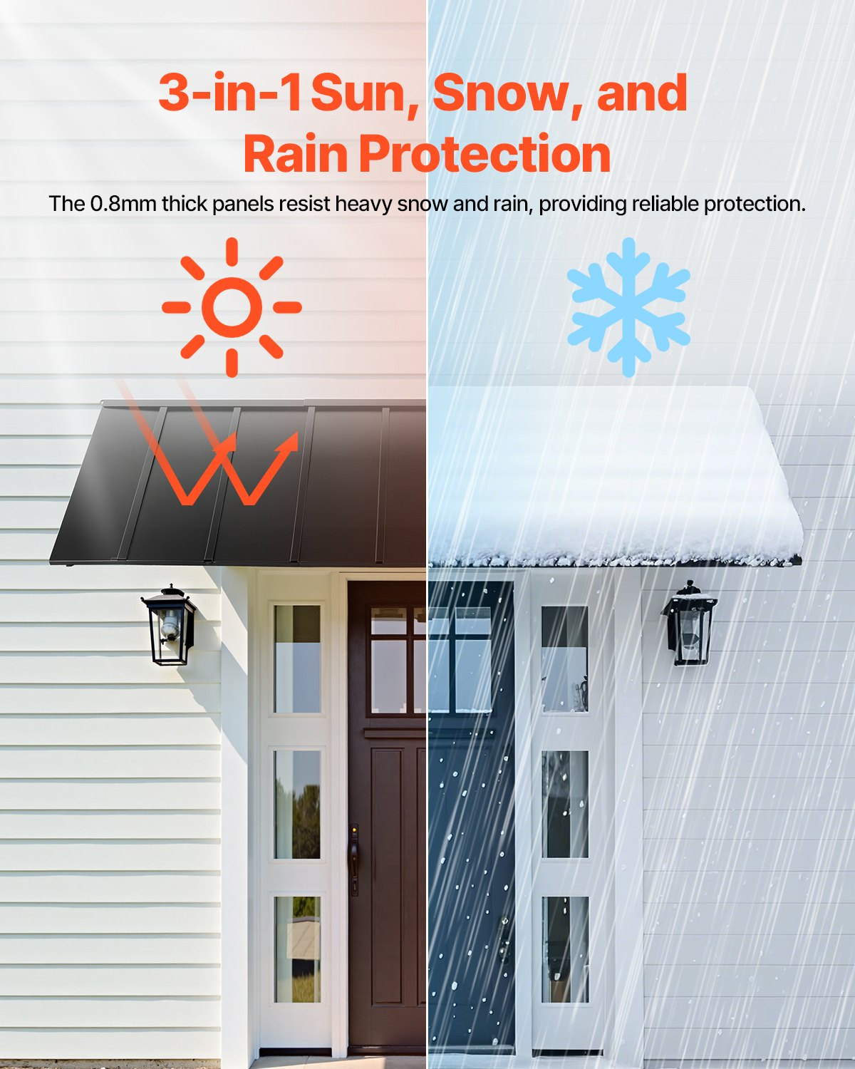 Fixed Metal Awning 104×36 Door Window Canopy Steel Frame Rain Sun Protection
