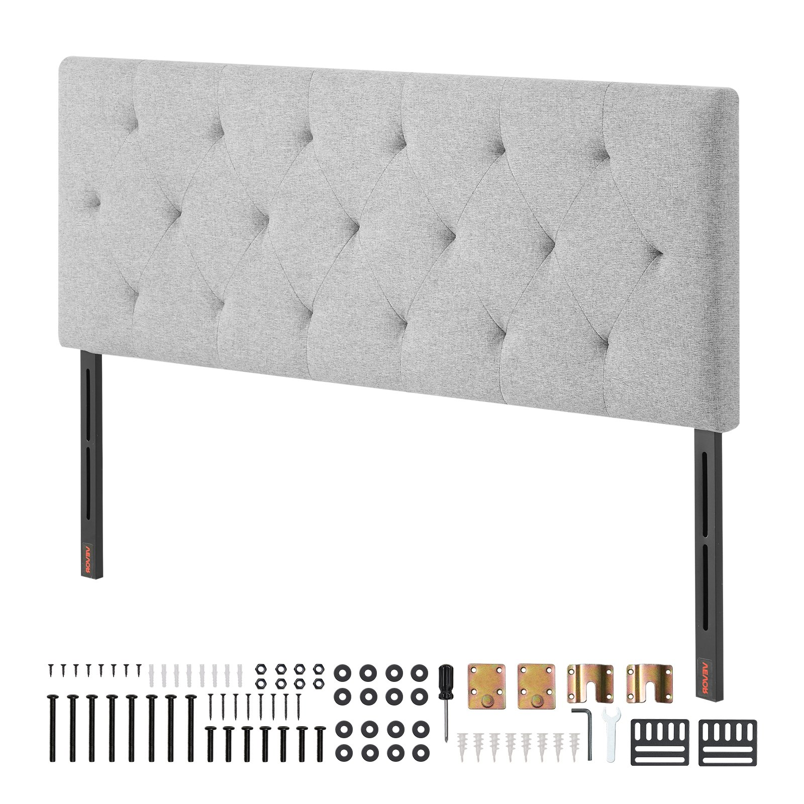 Full Size Tufted Headboard, Adjustable Height, Light Grey, W56.3" x H35.6-47.4"