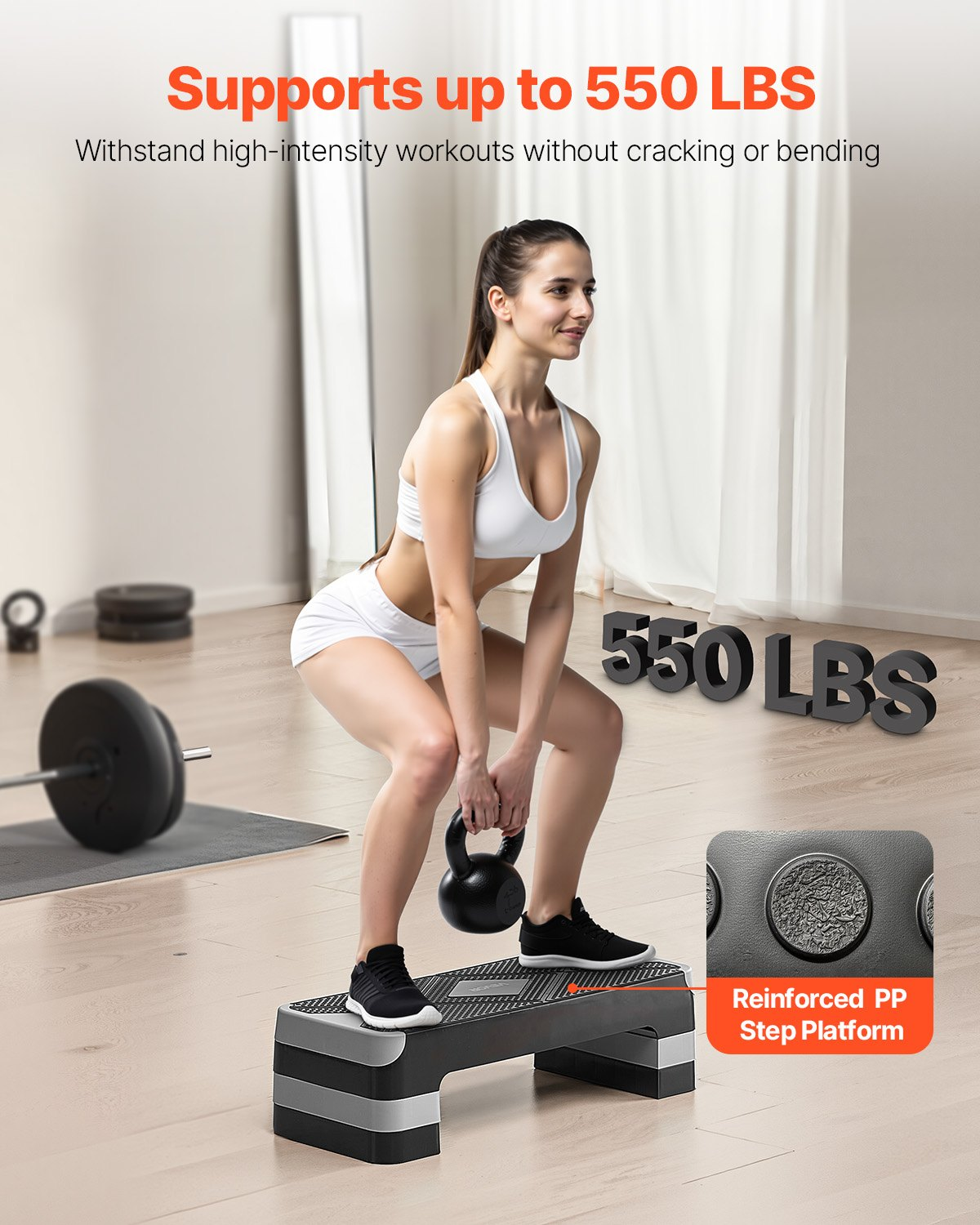 28" Aerobic Step Platform Adjustable Workout Stepper w/4 Risers Gray