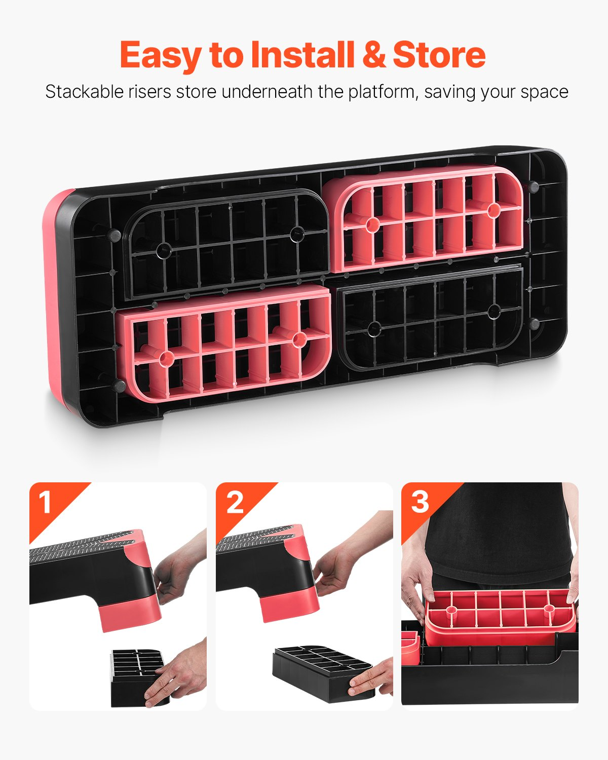 28" Aerobic Step Platform Adjustable Fitness Stepper w/4 Risers Red