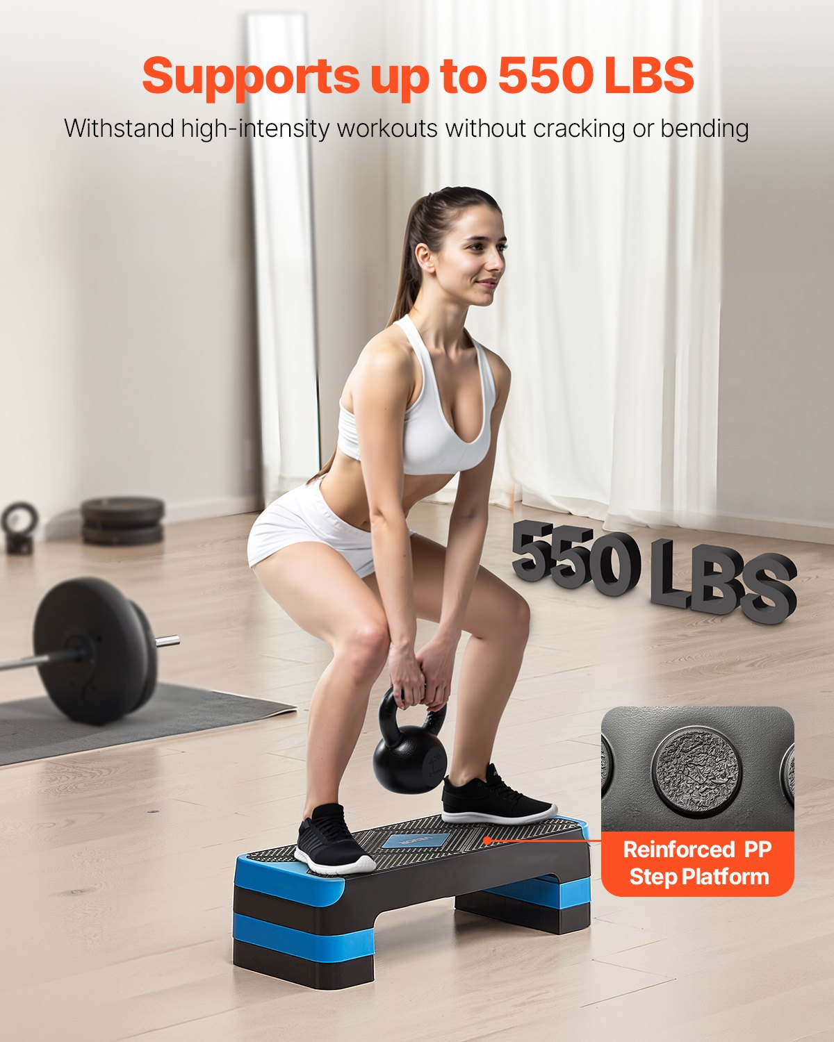 28" Aerobic Step Platform Adjustable Workout Stepper w/4 Risers Blue