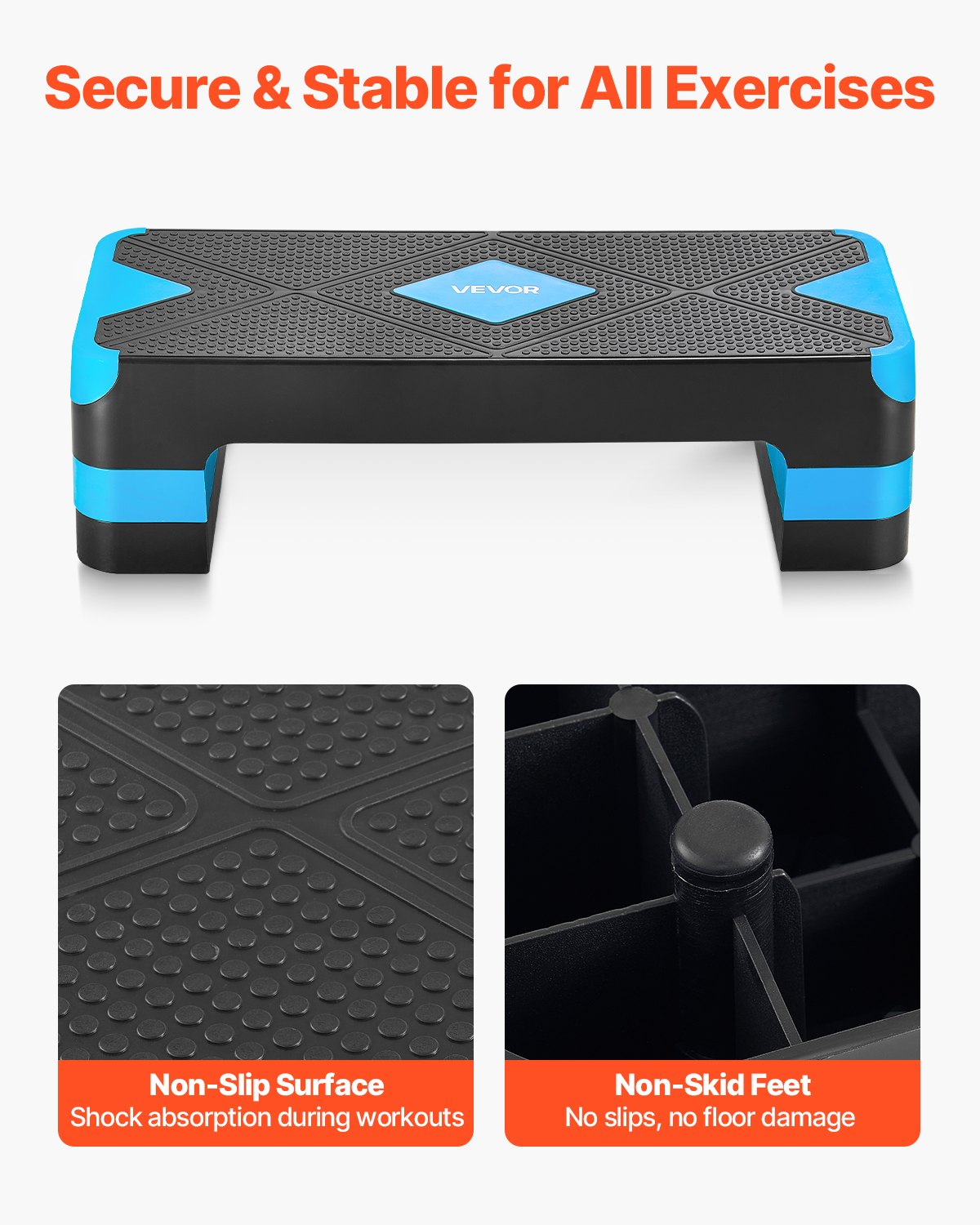 28" Aerobic Step Platform Adjustable Workout Stepper w/4 Risers Blue