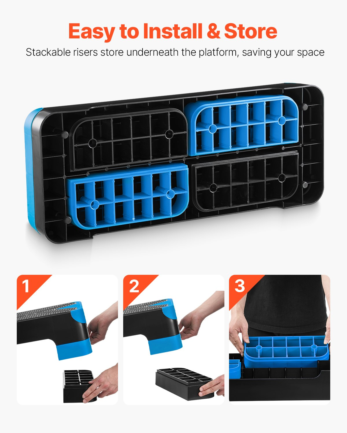 28" Aerobic Step Platform Adjustable Workout Stepper w/4 Risers Blue