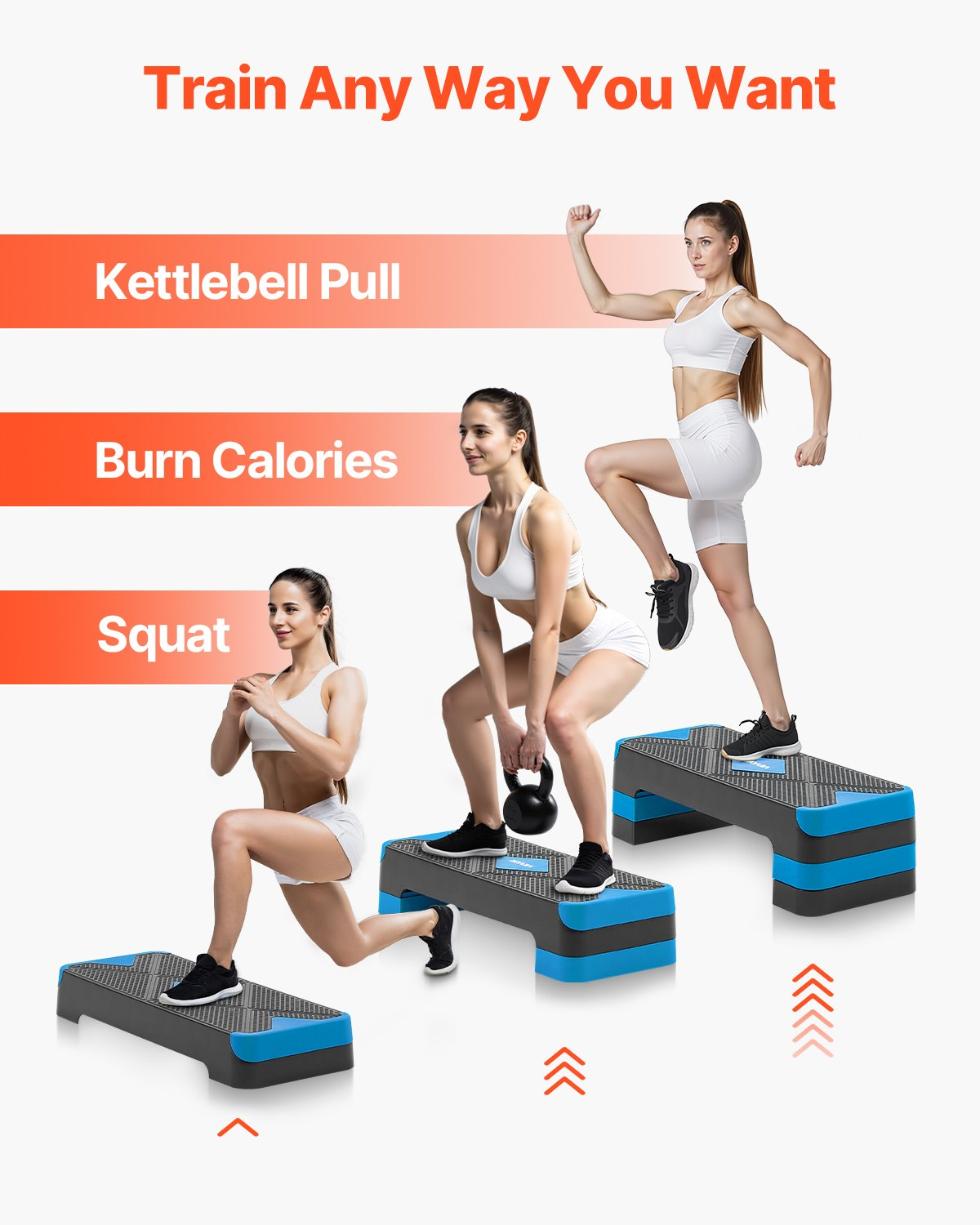 28" Aerobic Step Platform Adjustable Workout Stepper w/4 Risers Blue