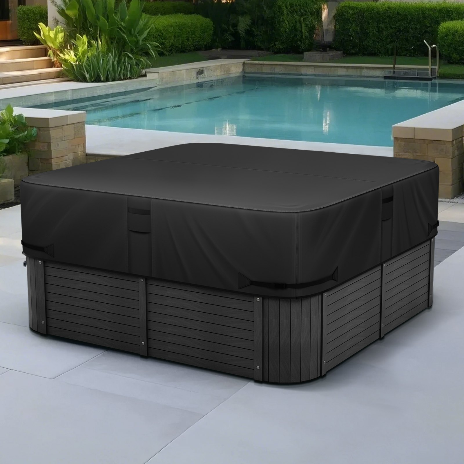 Outdoor Hot Tub Cover 95 x 95 x 20 Inch Weatherproof and Waterproof Black - Picture 7 of 10