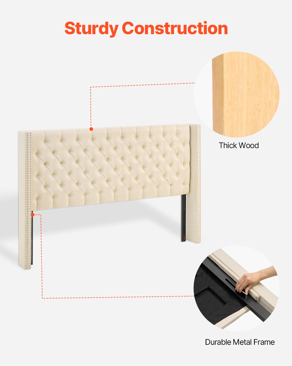 Headboard for King Size Bed with Adjustable Height Sponge & Fabric Cream