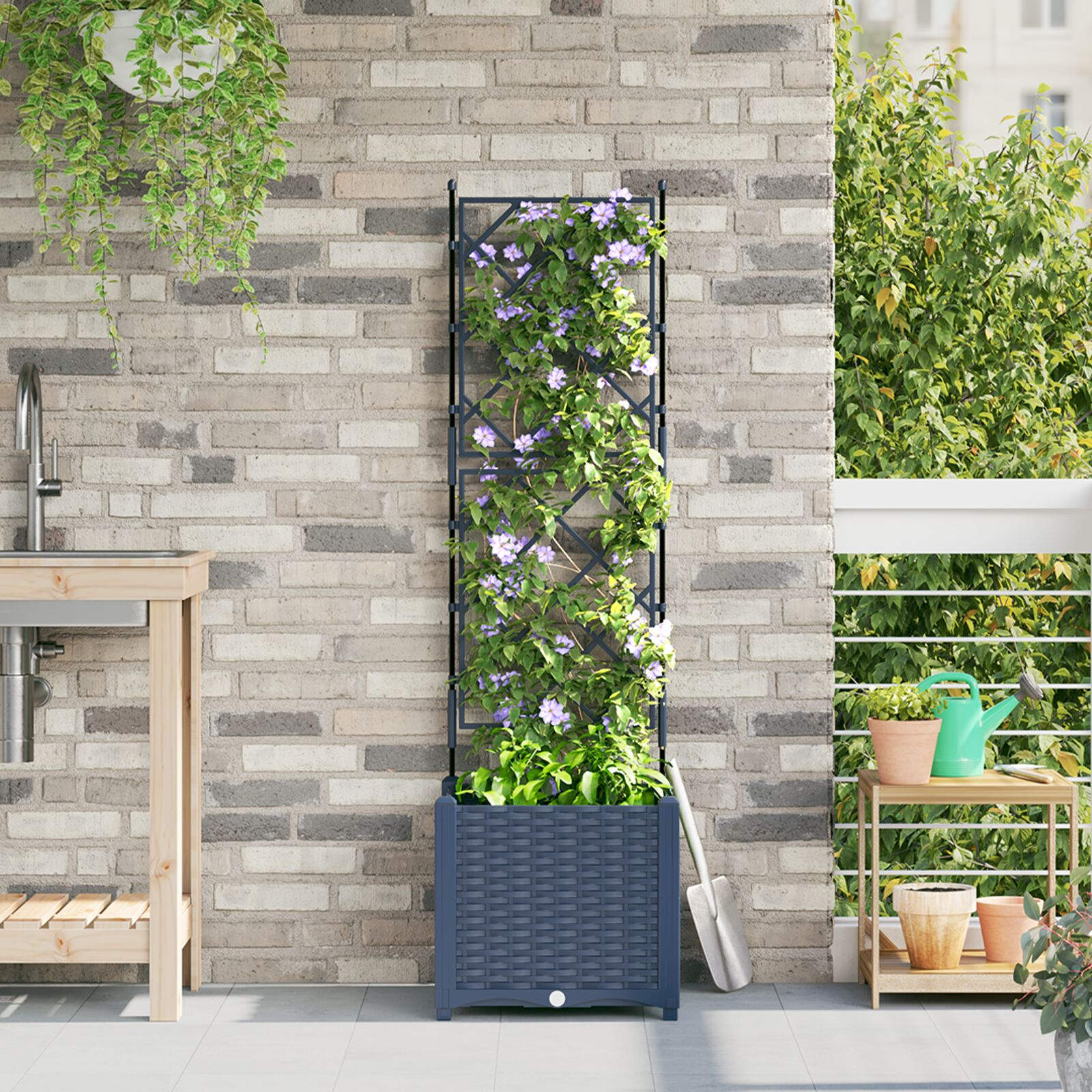 Grey Garden Planter with Trellis 40x40x143 cm - Durable, Stylish & Versatile for
