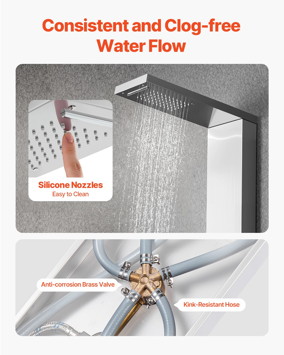 Shower Panel Tower System Stainless Steel Column Rainfall Head Massage Jet 5Mode