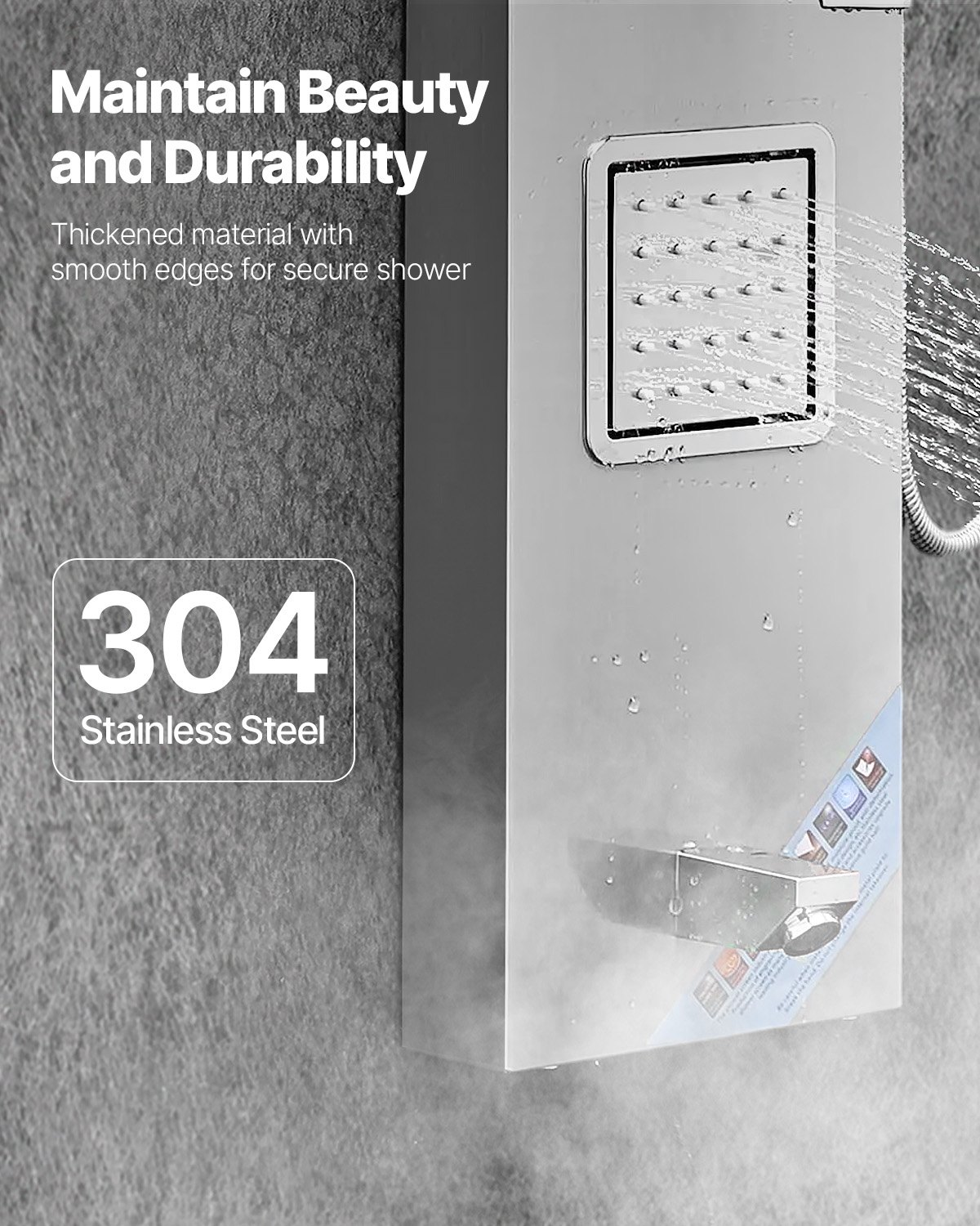 Shower Panel Tower System Stainless Steel Column Rainfall Head Massage Jet 5Mode