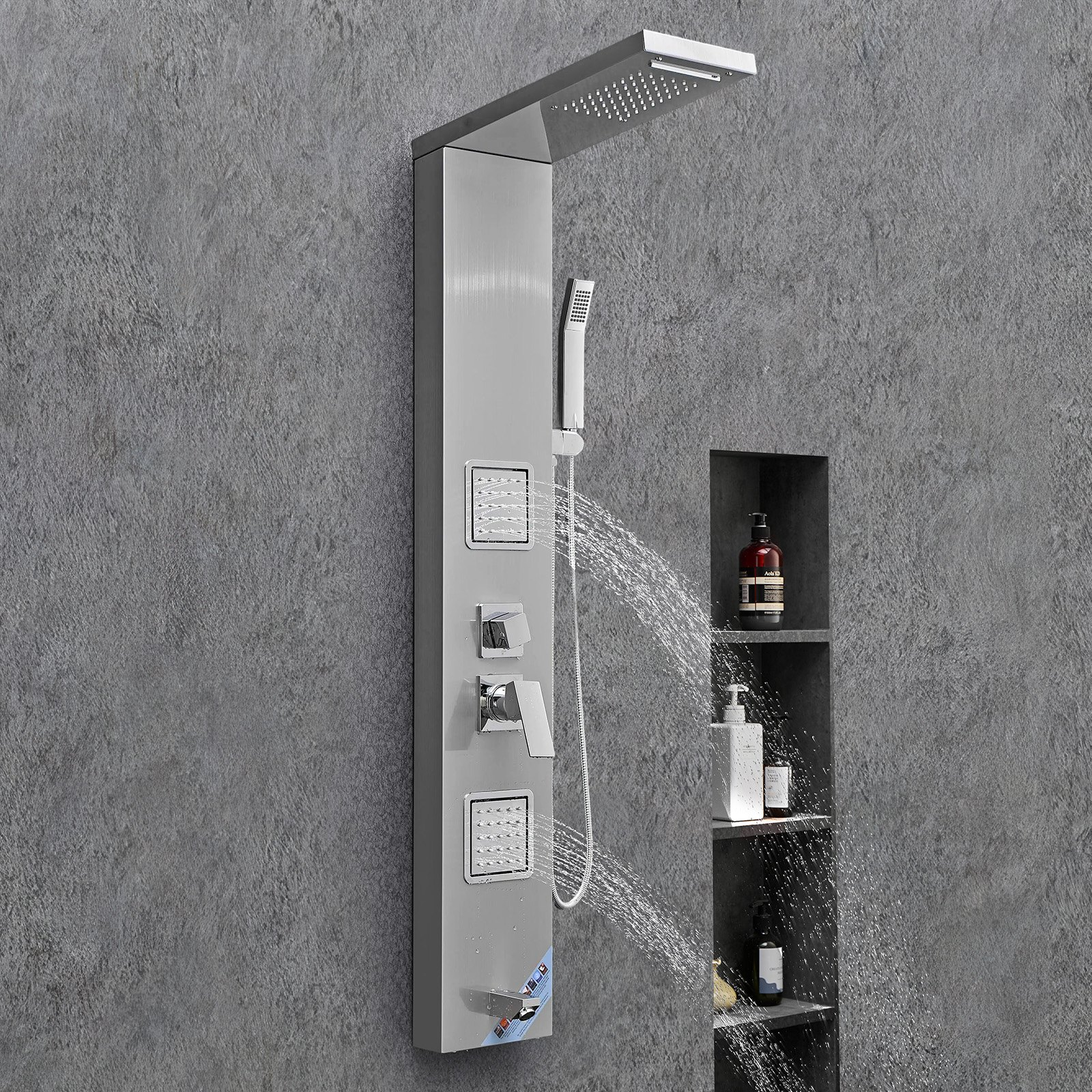 Shower Panel Tower System Stainless Steel Column Rainfall Head Massage Jet 5Mode