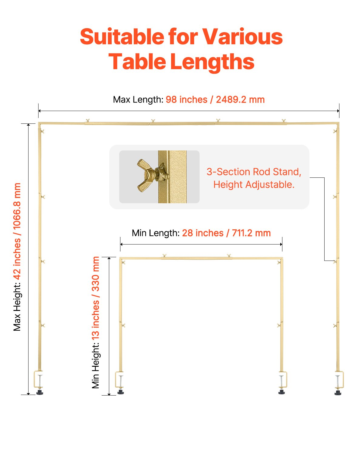 Sobre la Mesa Soporte de Varilla con Abrazadera Fiesta Arco Marco Decoración 28"-98" L Ajustable - Imagen 2 de 10