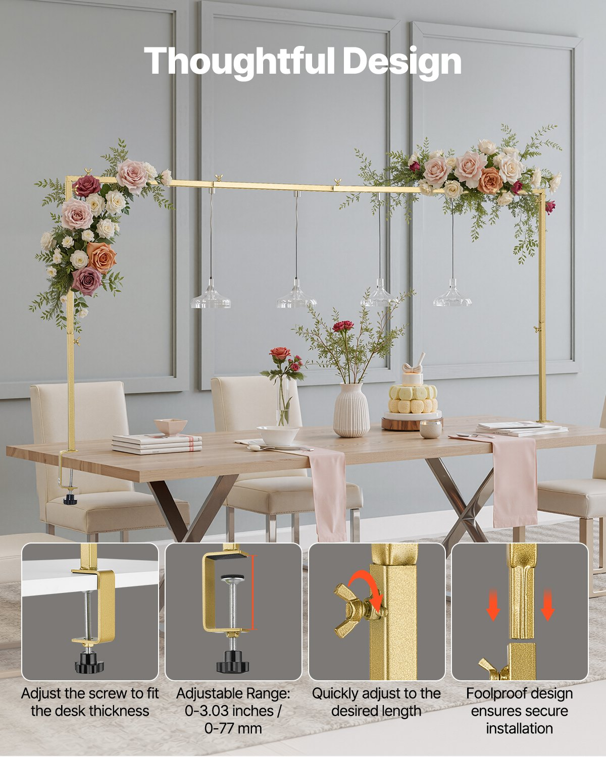 Sobre la Mesa Soporte de Varilla con Abrazadera Fiesta Arco Marco Decoración 28"-98" L Ajustable - Imagen 3 de 10