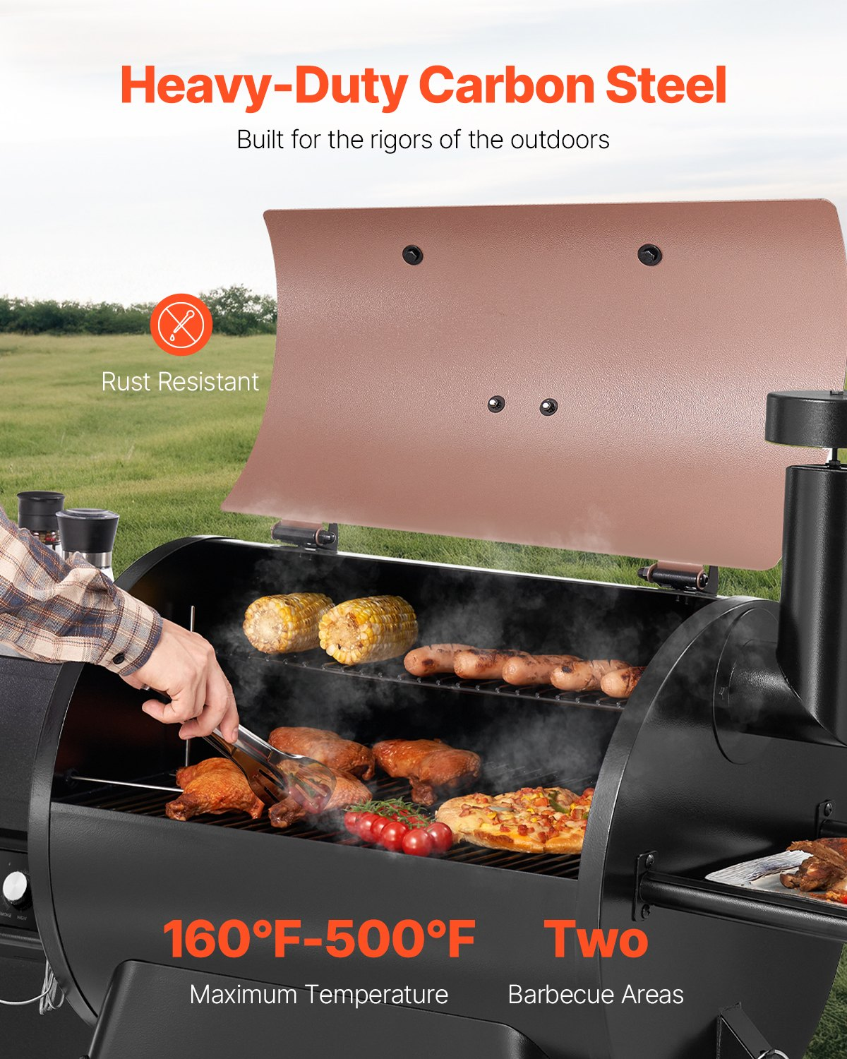 Wood Pellet Grill Smoker, 500&deg;F Max Temperature