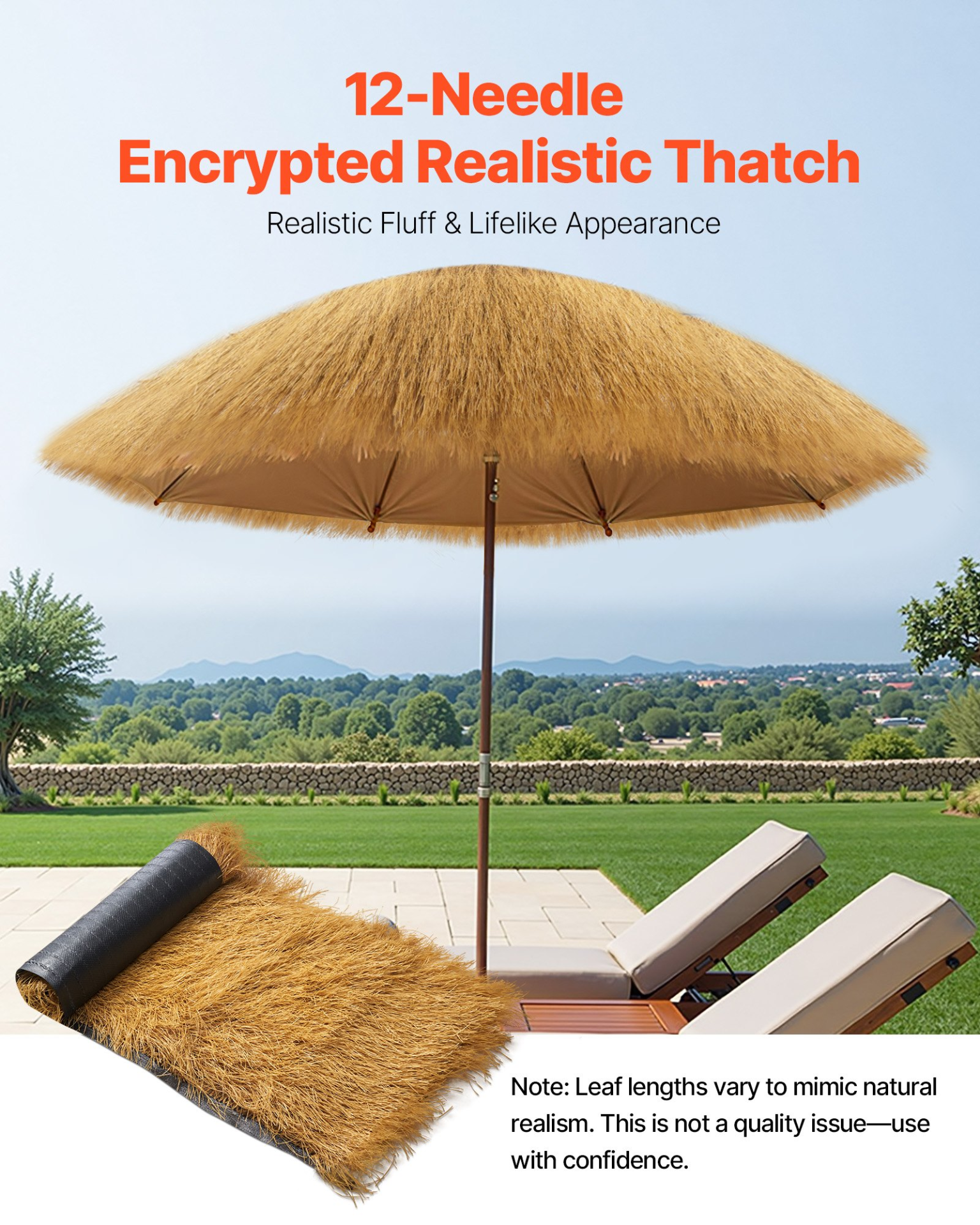 Artificial Thatch Grass Roof, 1.3 x 3.9 ft Tiki Bar Hut Thatch Roofing Roll, Wa