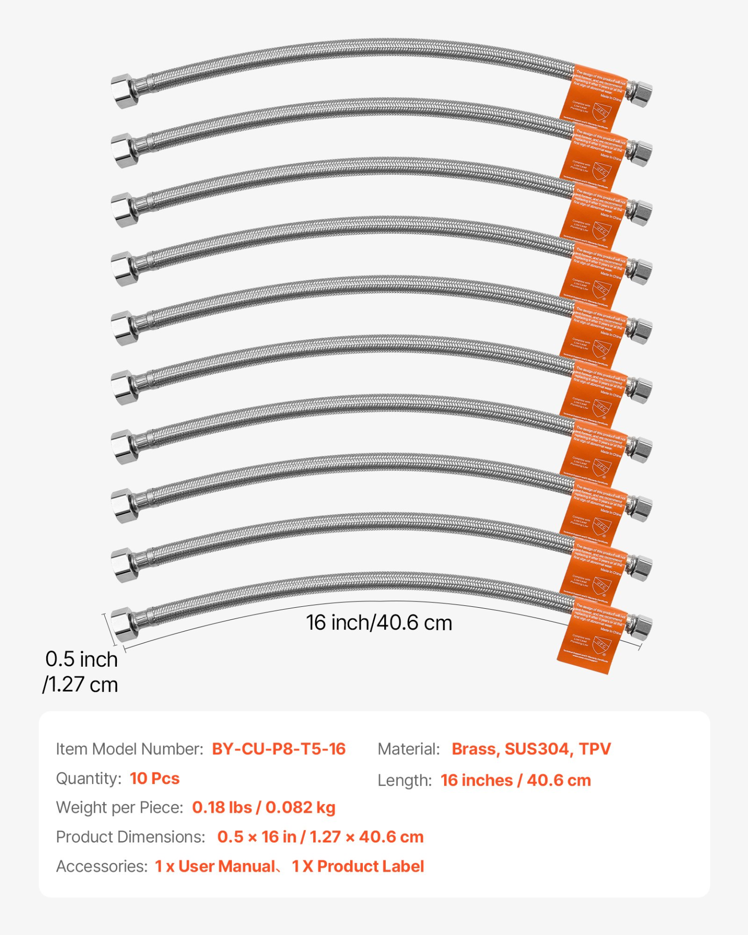 Faucet Hose Connector, 16-Inch Length, Certified Safe