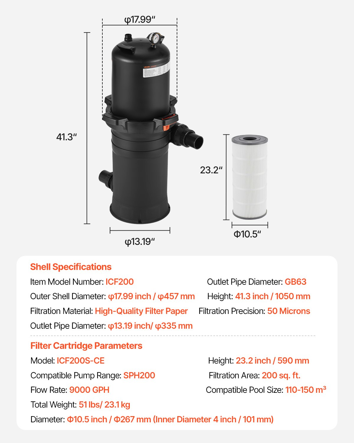 200 sq.ft² Cartridge Pool Filter Valve 9000 GPH Swimming Pool Filtration System - Picture 6 of 10