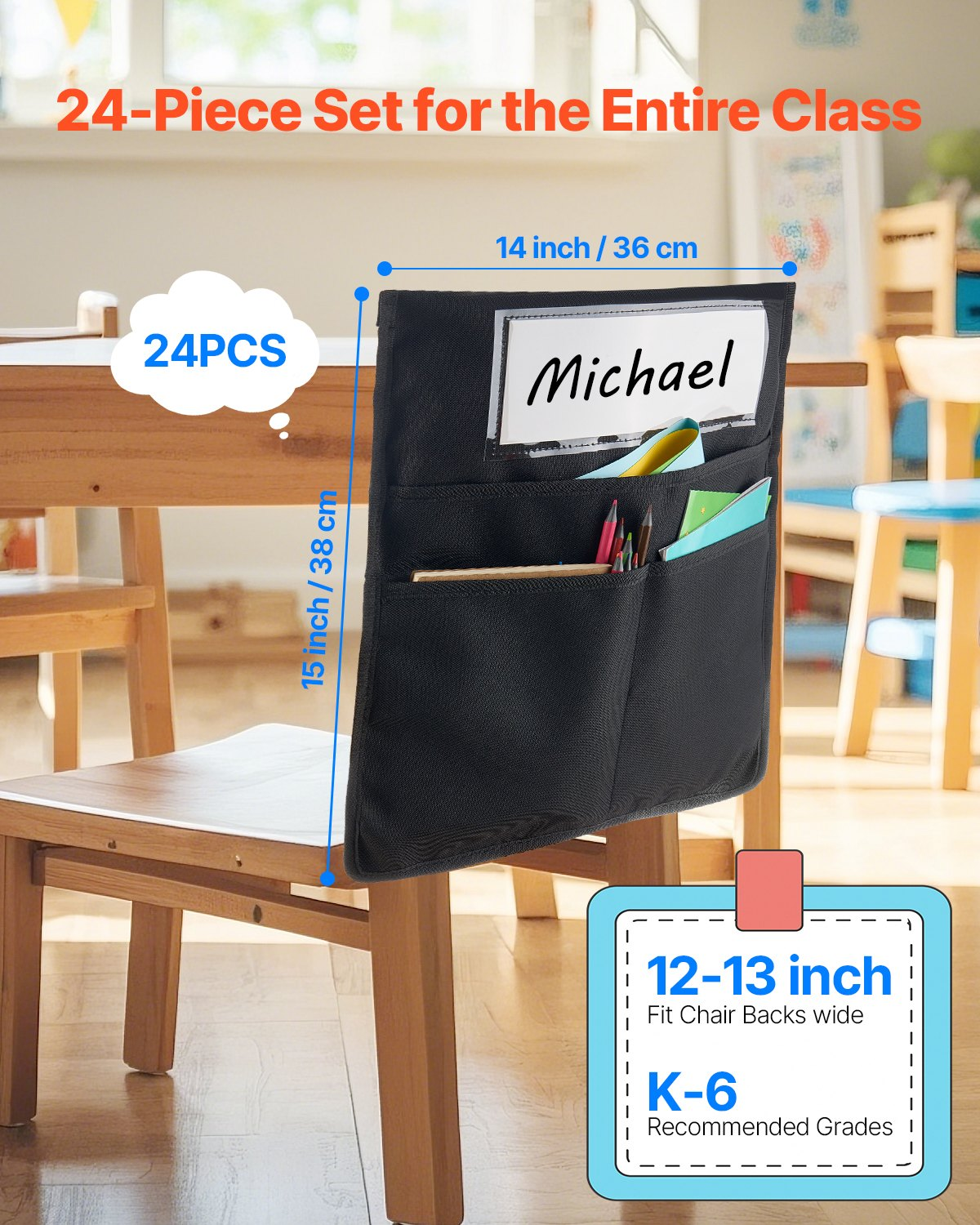 Chair Pockets for Classroom 24 Pack Seat Pocket with Name Tag Black | eBay